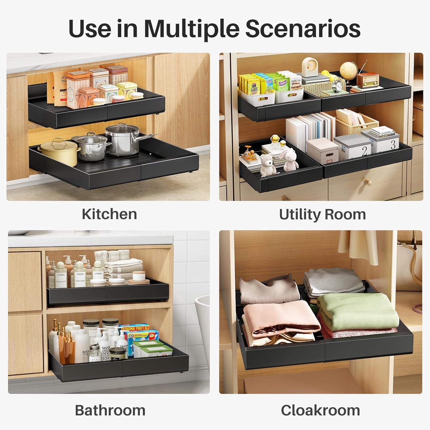 Expandable Black Heavy Duty Pull-Out Cabinet Organizer