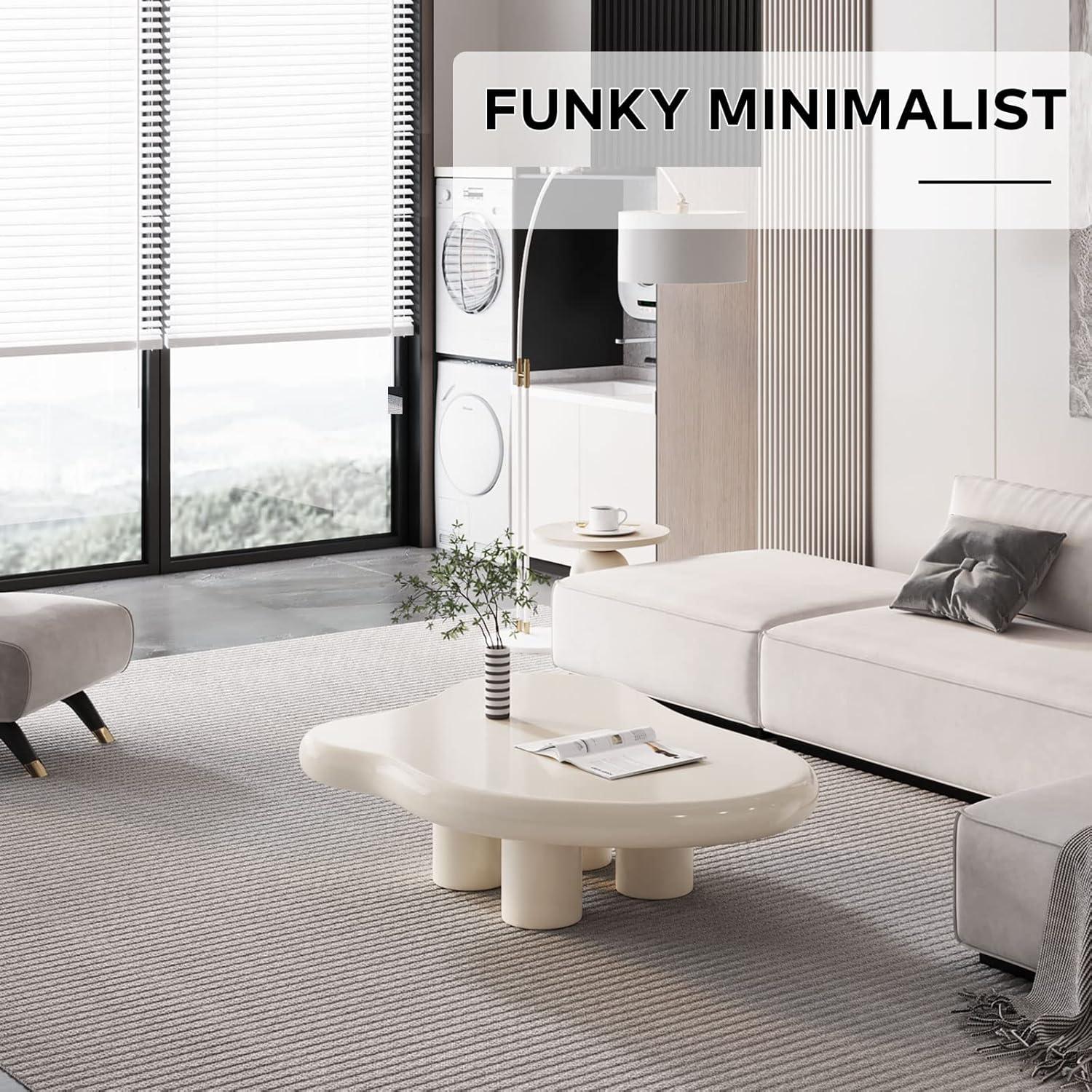 Guyii 41.02" Cream White Cloud Coffee Table, Irregular Coffee Table with 3 Legs for Living Room, Office