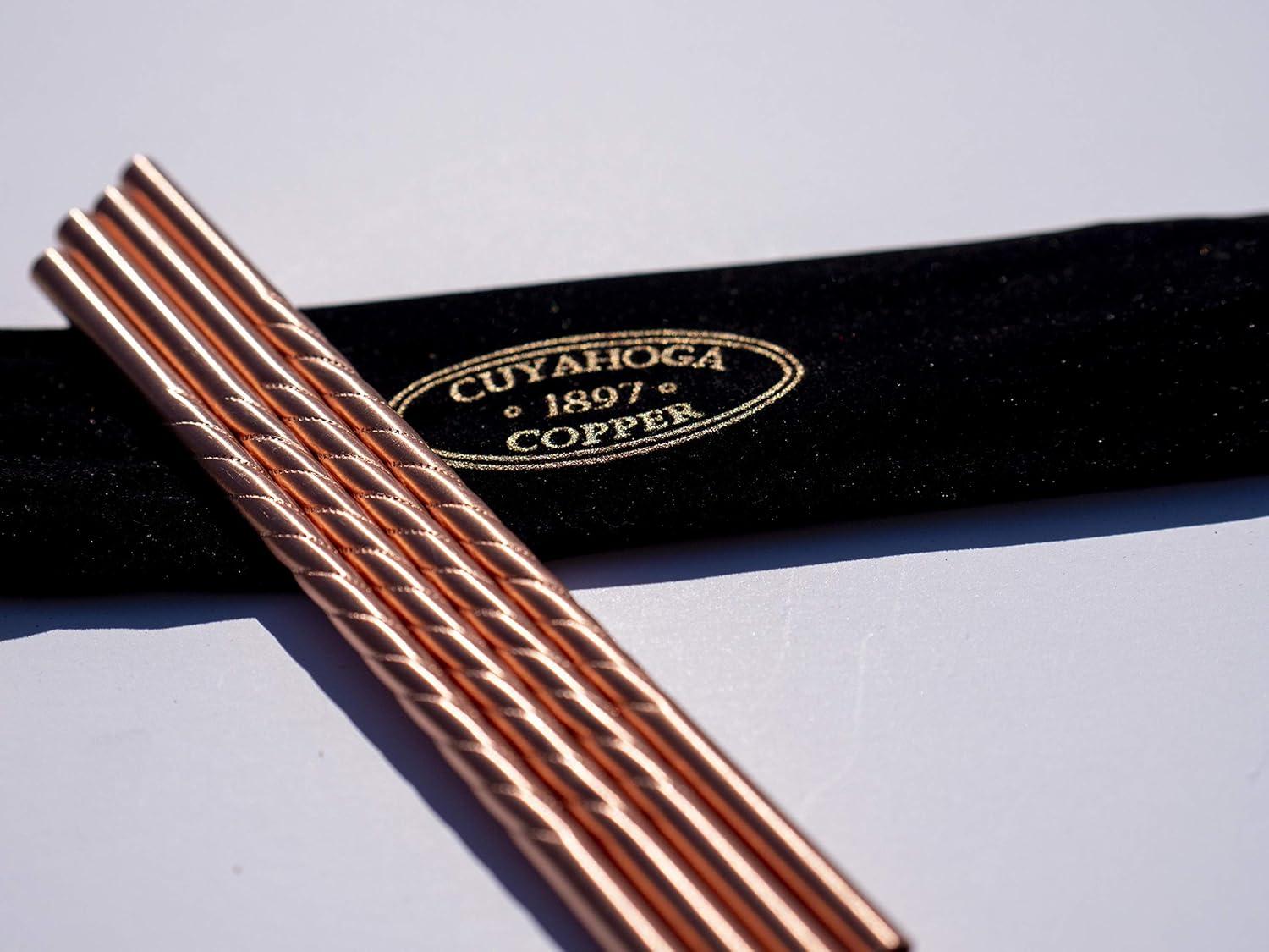 Cuyahoga Copper - Set of 4 - Twisted Pure Copper Drinking Straws in Black Velvet Bag with Cleaning Brush. Part of the 1897 Collection