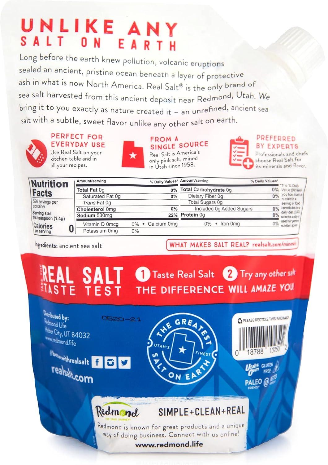 REDMOND Real Sea Salt - Natural Unrefined Gluten Free Fine, 26 Ounce Pouch (1 Pack)