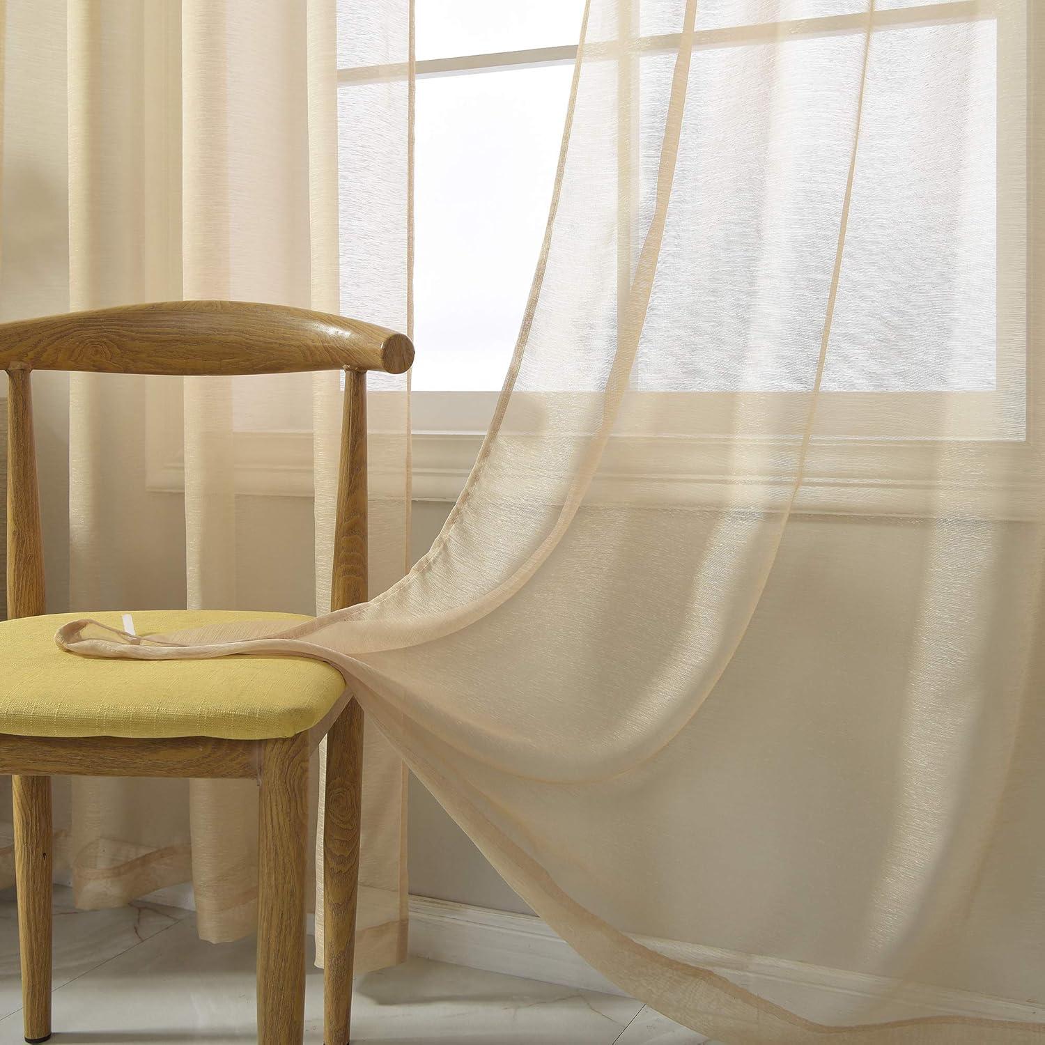 Beige Faux Linen Sheer Grommet Window Panels 84"