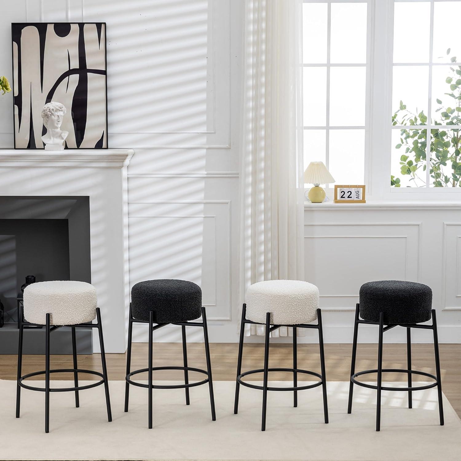 Amy Swivel Backless Boucle Upholstered 26.7"H Counter Stool with Steel Frame (Set of 2/3/4)