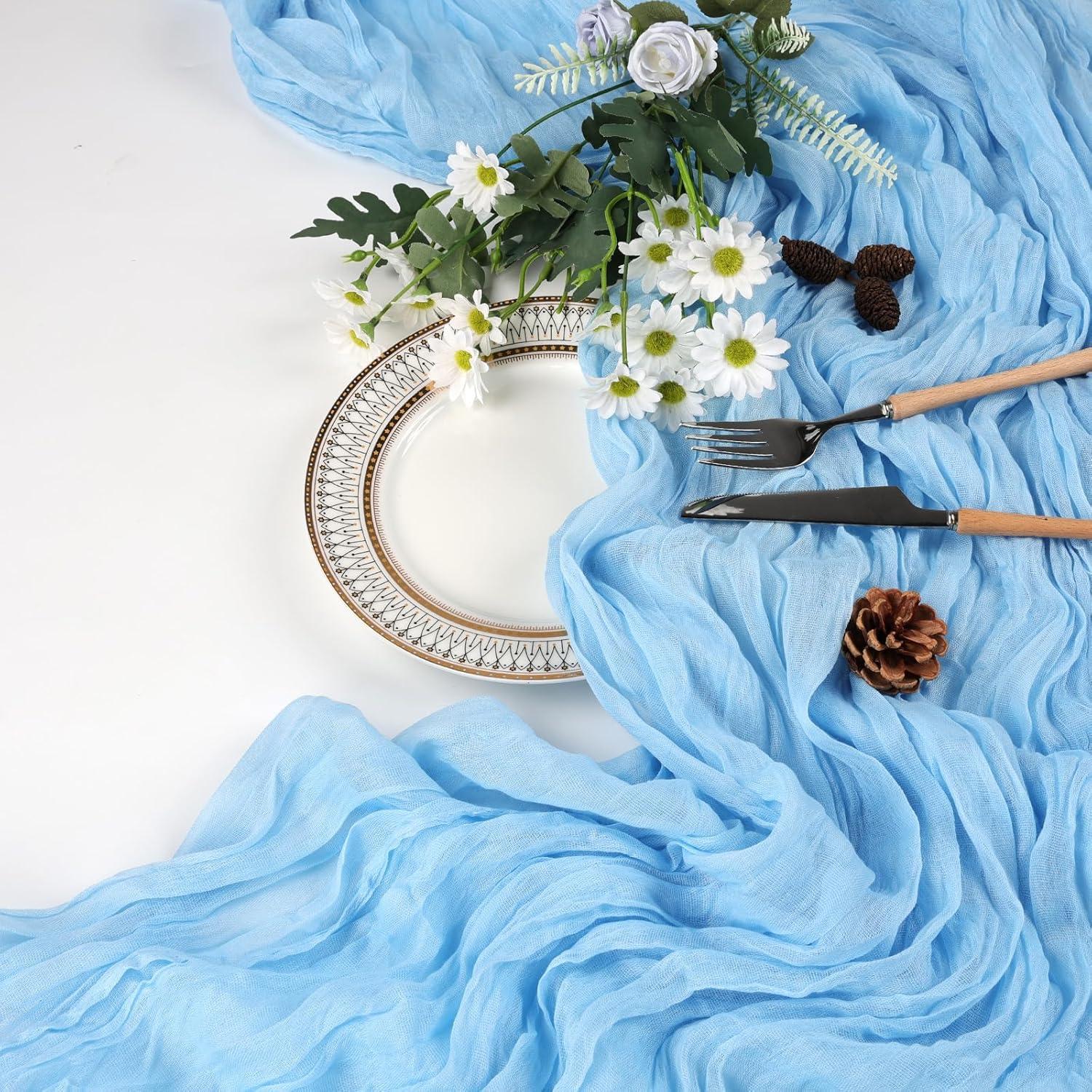 Mint Green Cheesecloth Table Runner 6 Pack 35" Boho Gauze Runner 120 inches Long Tablecloth Runner Rustic Sheer Fabric Bulk for Baby Shower Wedding Bridal Birthday Party Table Decorations