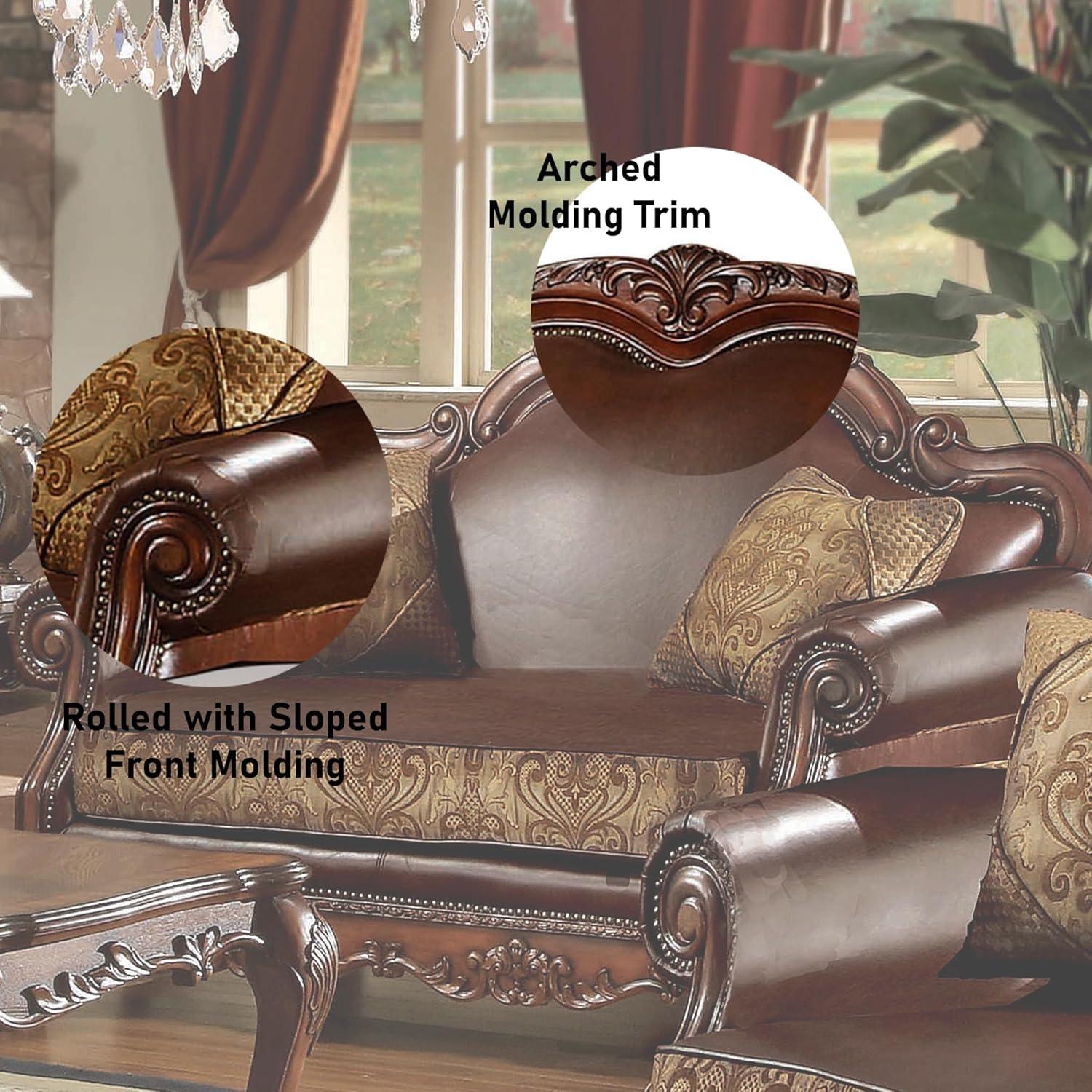 Acme Furniture 67" Dresden Sofa Brown Synthetic Leather/Chenille/Cherry Oak