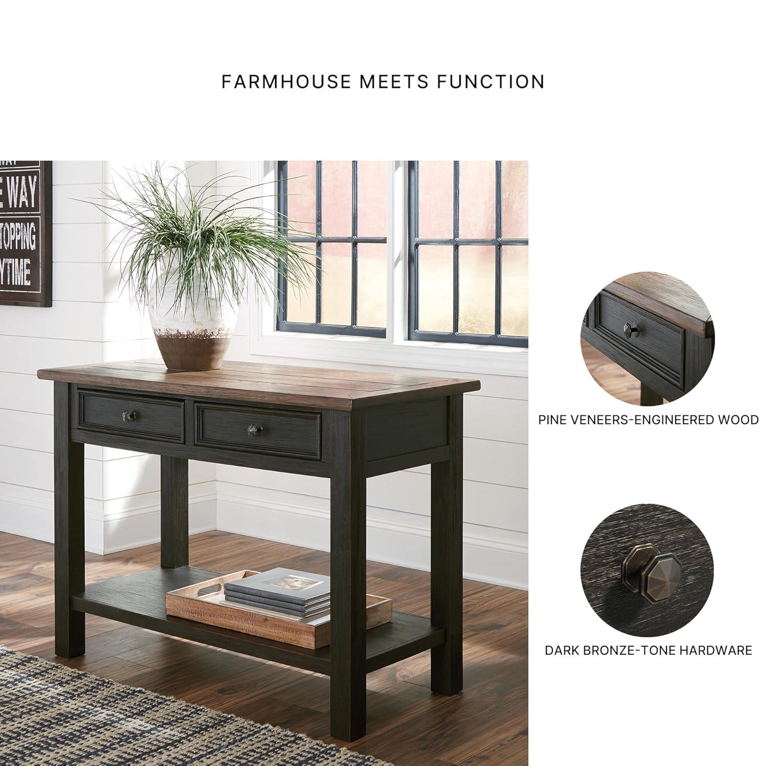 Tyler Creek Sofa/Console Table Grayish Brown/Black - Signature Design by Ashley: Mid-Century Modern with Open Shelf, Storage Drawer