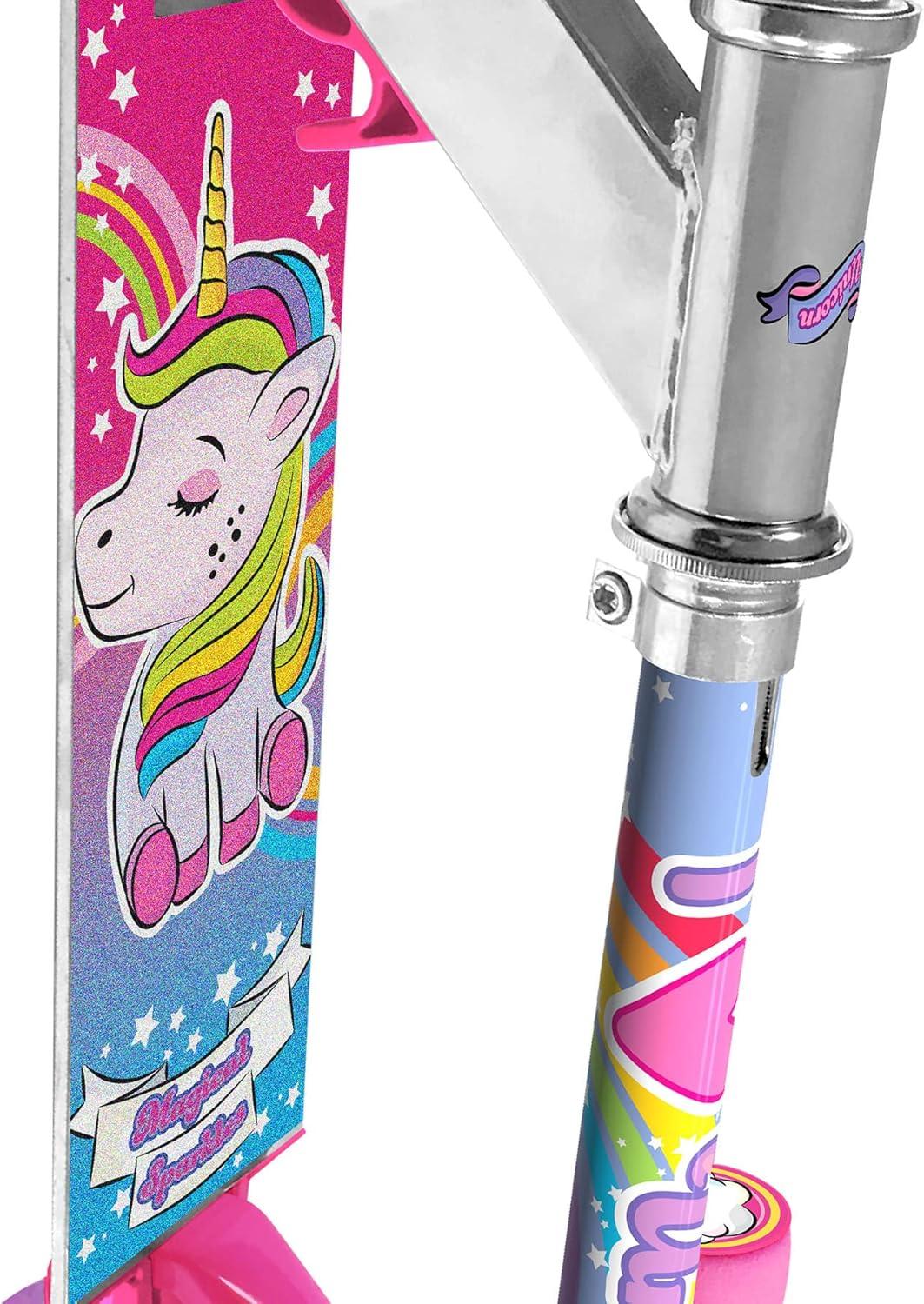 OZBOZZ Unicorn Magical Sparkles Foldable Kick Scooter with Light-up Wheels, Ages 5 and up