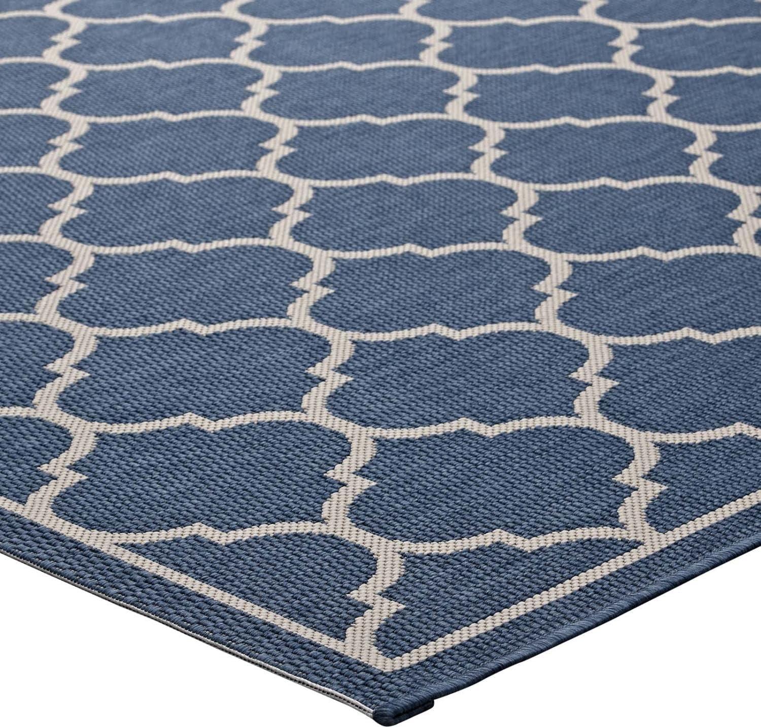 Blue and Beige Rectangular Trellis Synthetic Area Rug