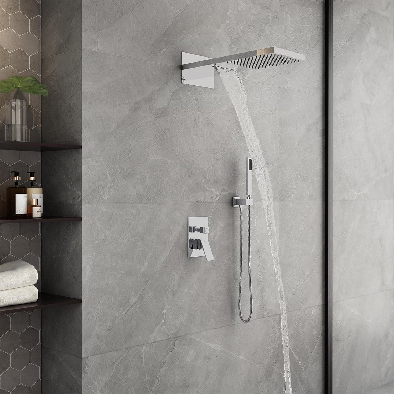 Rainier 22" Rainfall Complete Shower System with with Rainfall & Waterfall Spray, Handheld and Rough-in Valve Included