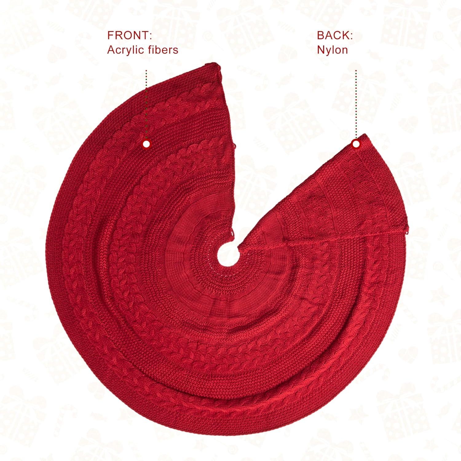 Classic Red Knitted Christmas Tree Skirt, 52 Inches