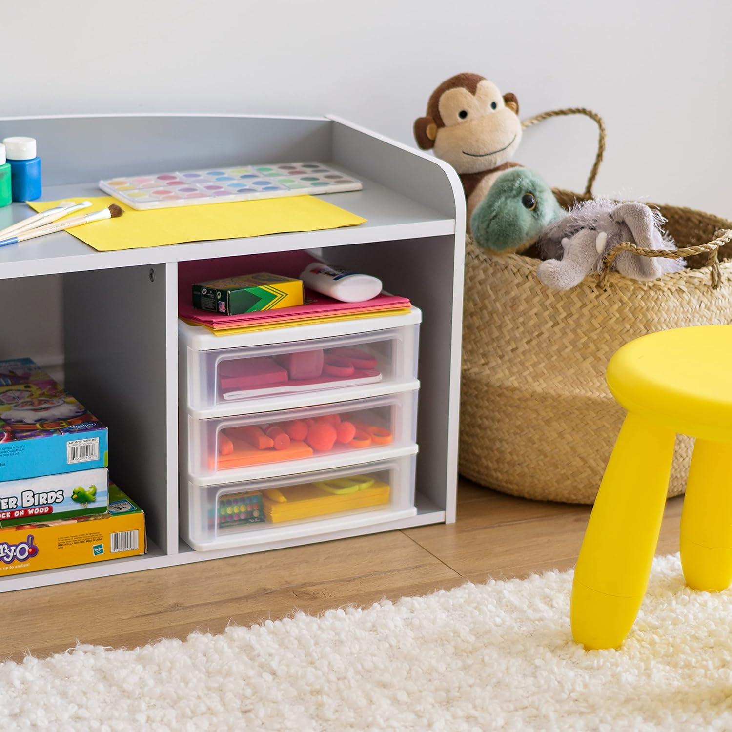 IRIS USA Medium 3-Drawer Stacking Desktop Organizer, 1 Pack, Plastic Drawer Storage Container for Stationery Art Craft Supplies, White