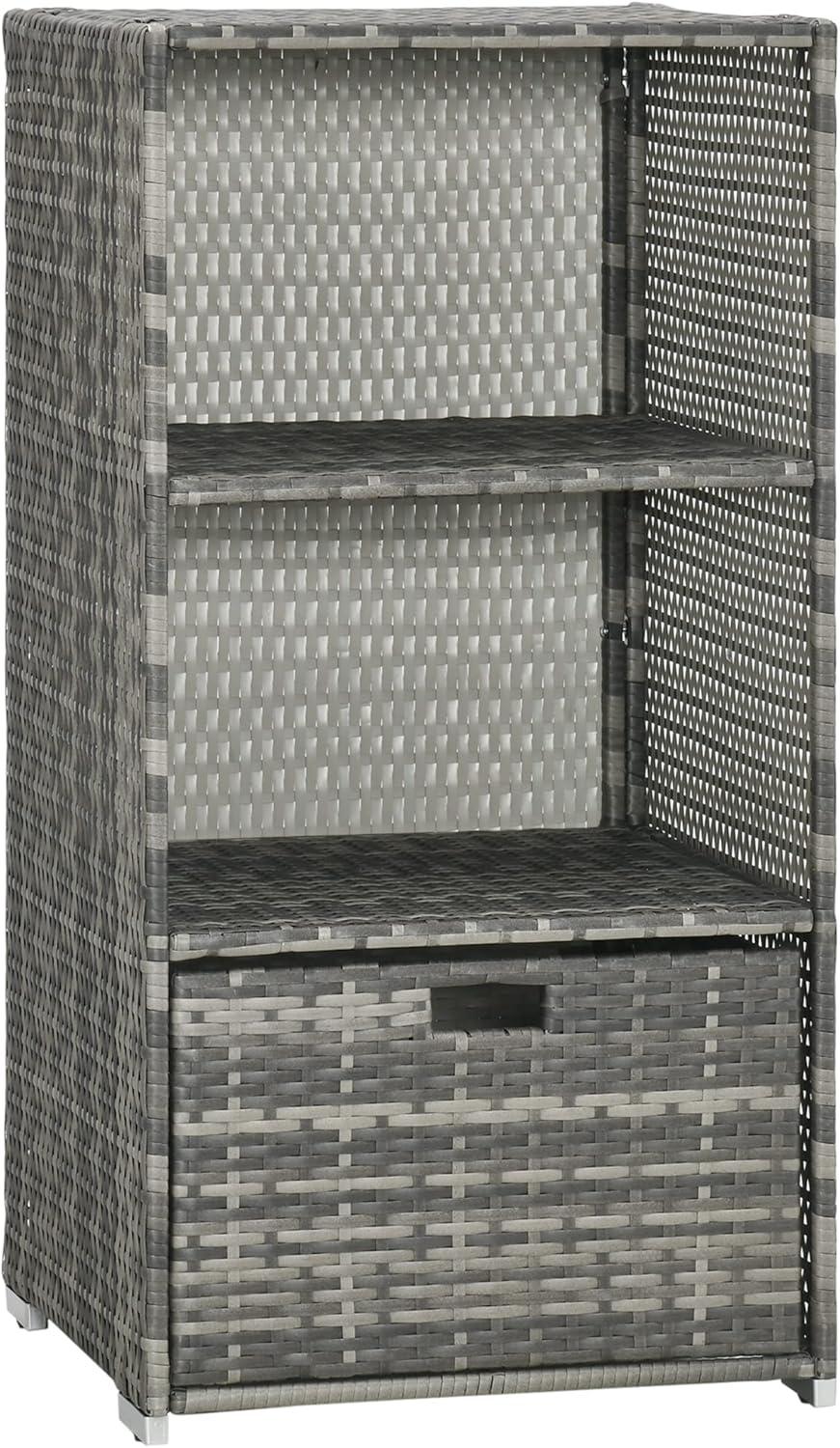 Tryimagine Outsunny Valet Pool Towel Rack, Waterproof PE Plastic Rattan Wicker Storage Organizer, Indoor Outdoor Spa, And Hot Tub Accessory Storage, 2 Shelves, 1 Basket Drawer