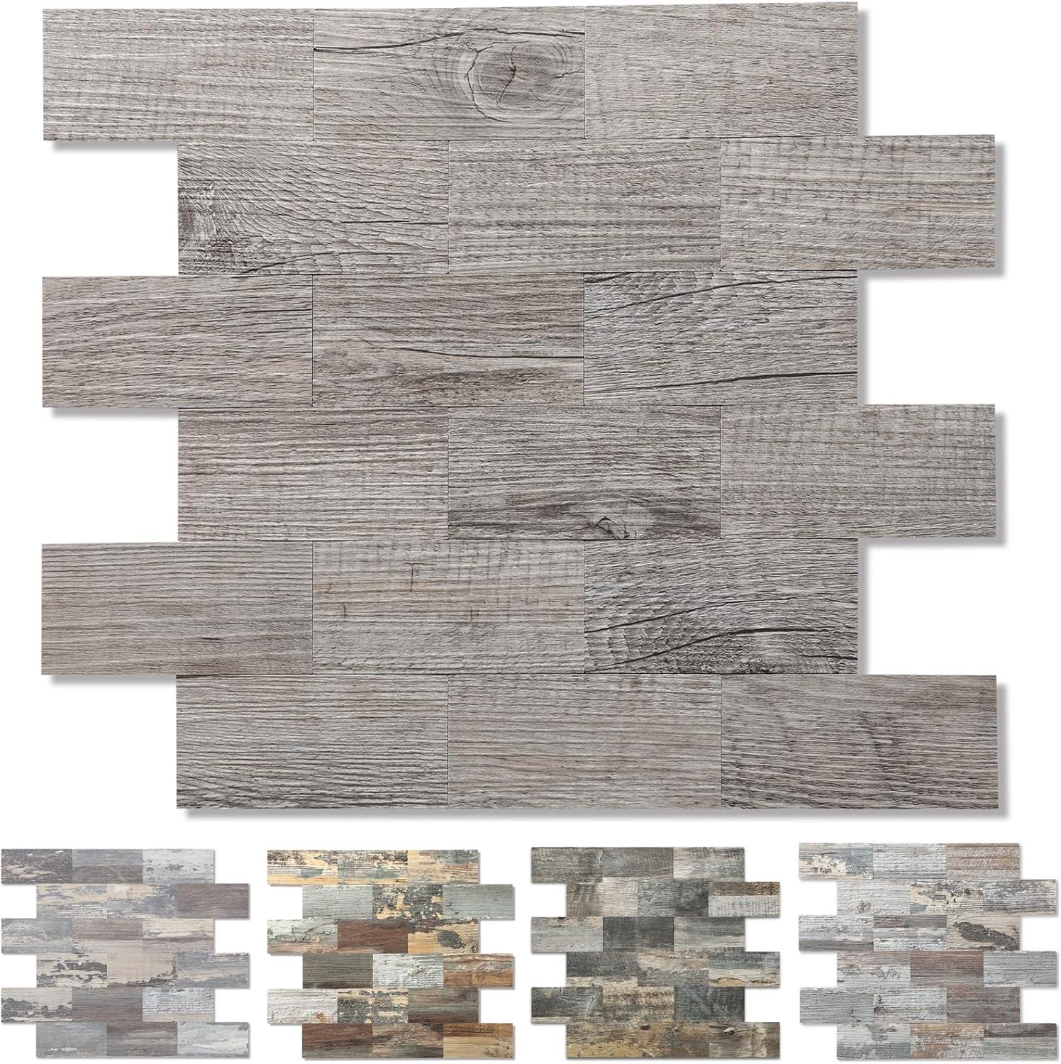 10-Pack Peel and Stick Tile Backsplash 11.3"X11.5" PVC Wall Tiles, Stick on Backsplash for Kitchen, Bathroom Tile, Fireplace Décor, Laundry Table, Stair Decals in Grey Rustic