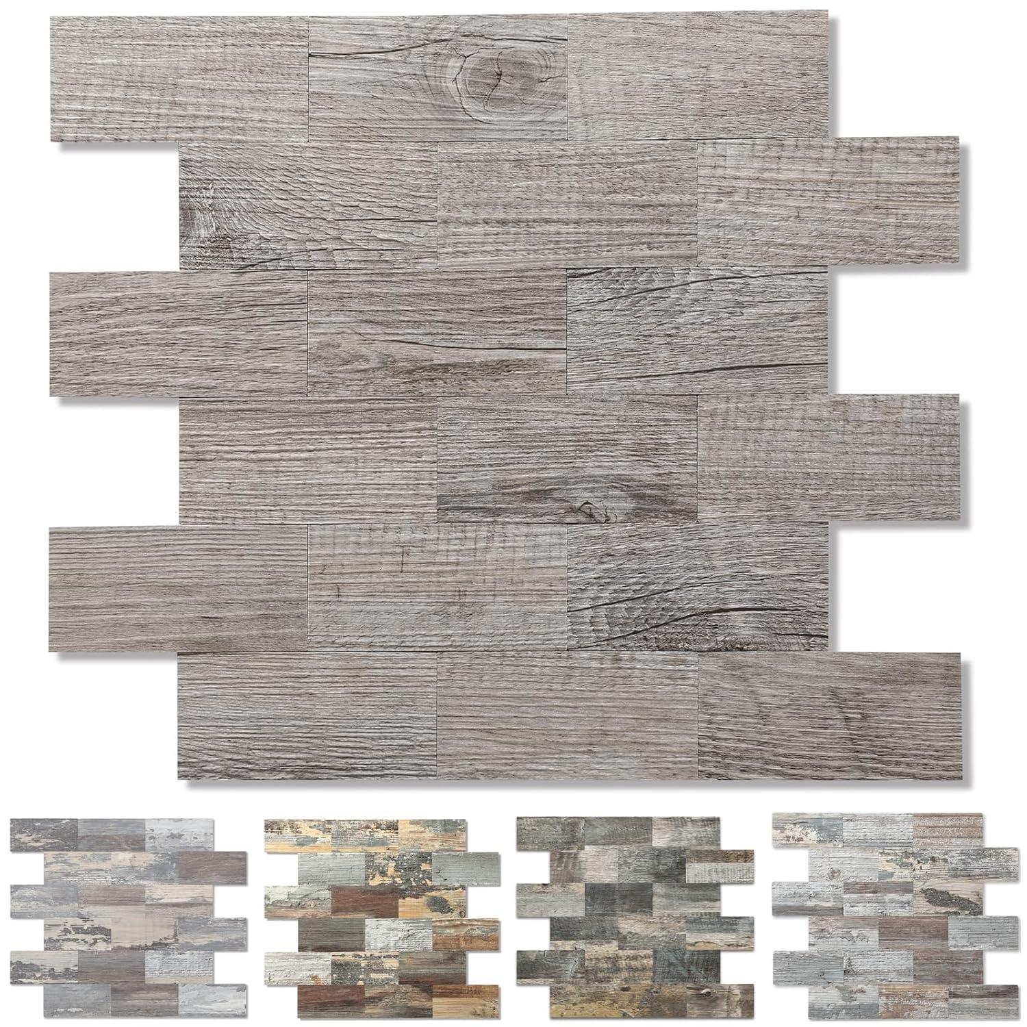 10-Pack Peel and Stick Tile Backsplash 11.3"X11.5" PVC Wall Tiles, Stick on Backsplash for Kitchen, Bathroom Tile, Fireplace Décor, Laundry Table, Stair Decals in Grey Rustic