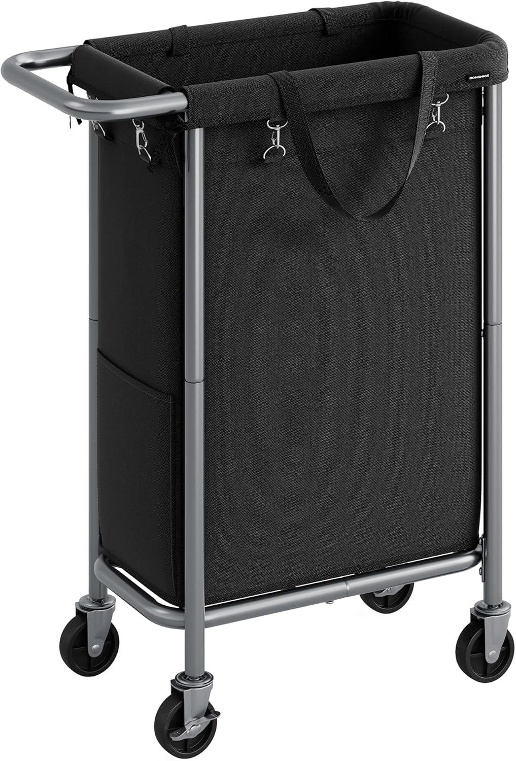 Modern Black Steel Frame Rolling Laundry Hamper with Removable Liner