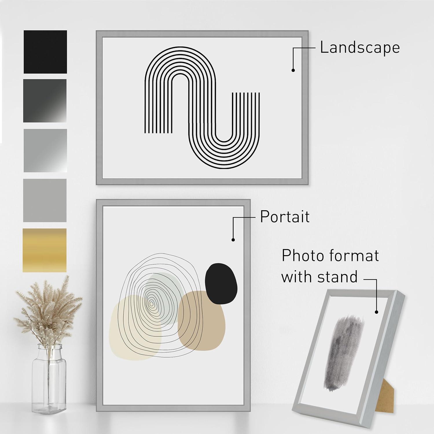 DEHA Design 18x24 Picture Frame Boston Frosted Silver Aluminum Metal with Shatter Resistant Acrylic Glass Horizontal & Vertical Format for Wall.