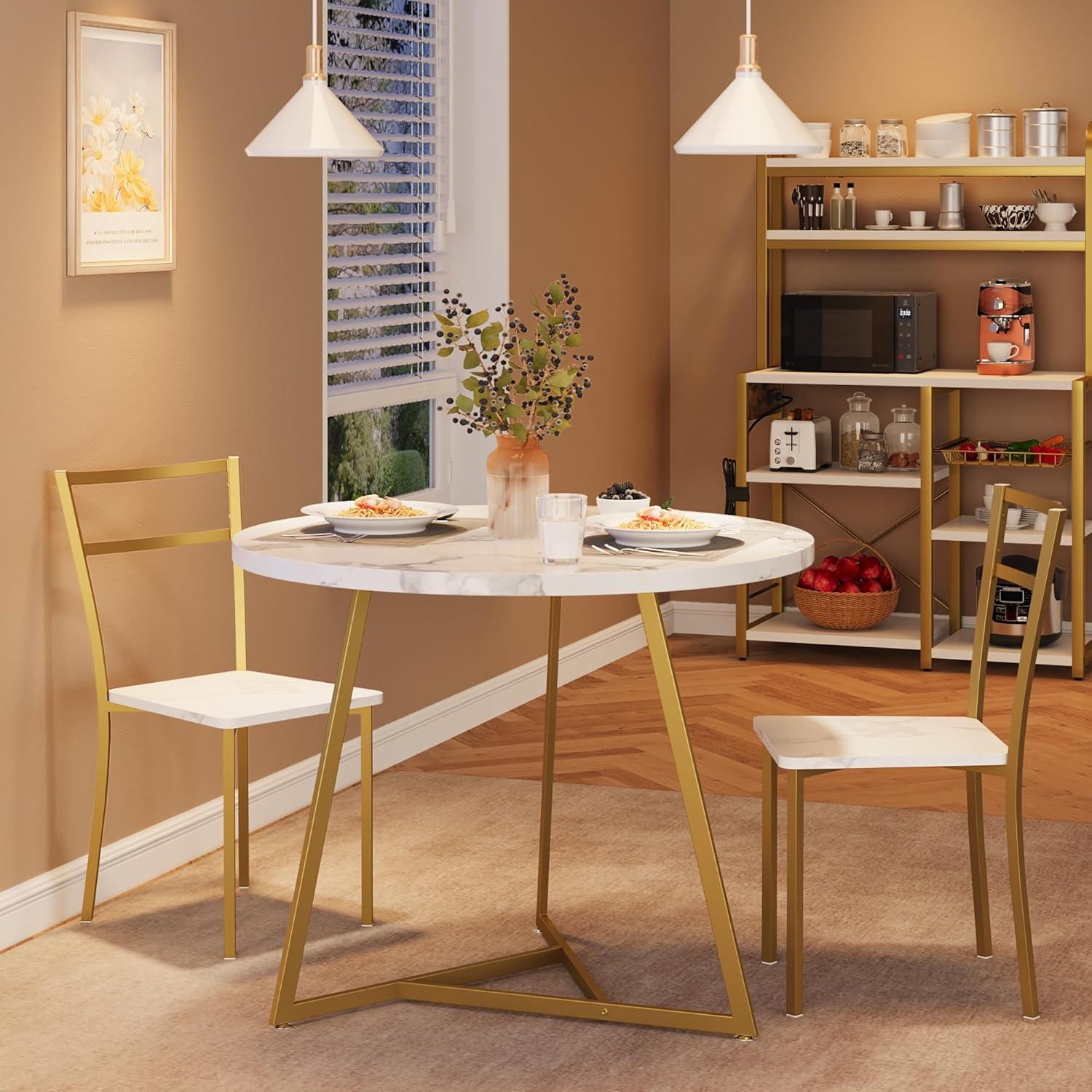 Dining Table Set for 2, Kitchen Table & Chair Sets for 2, Round Kitchen Table for Small Space, Apartment, Breakfast Nook