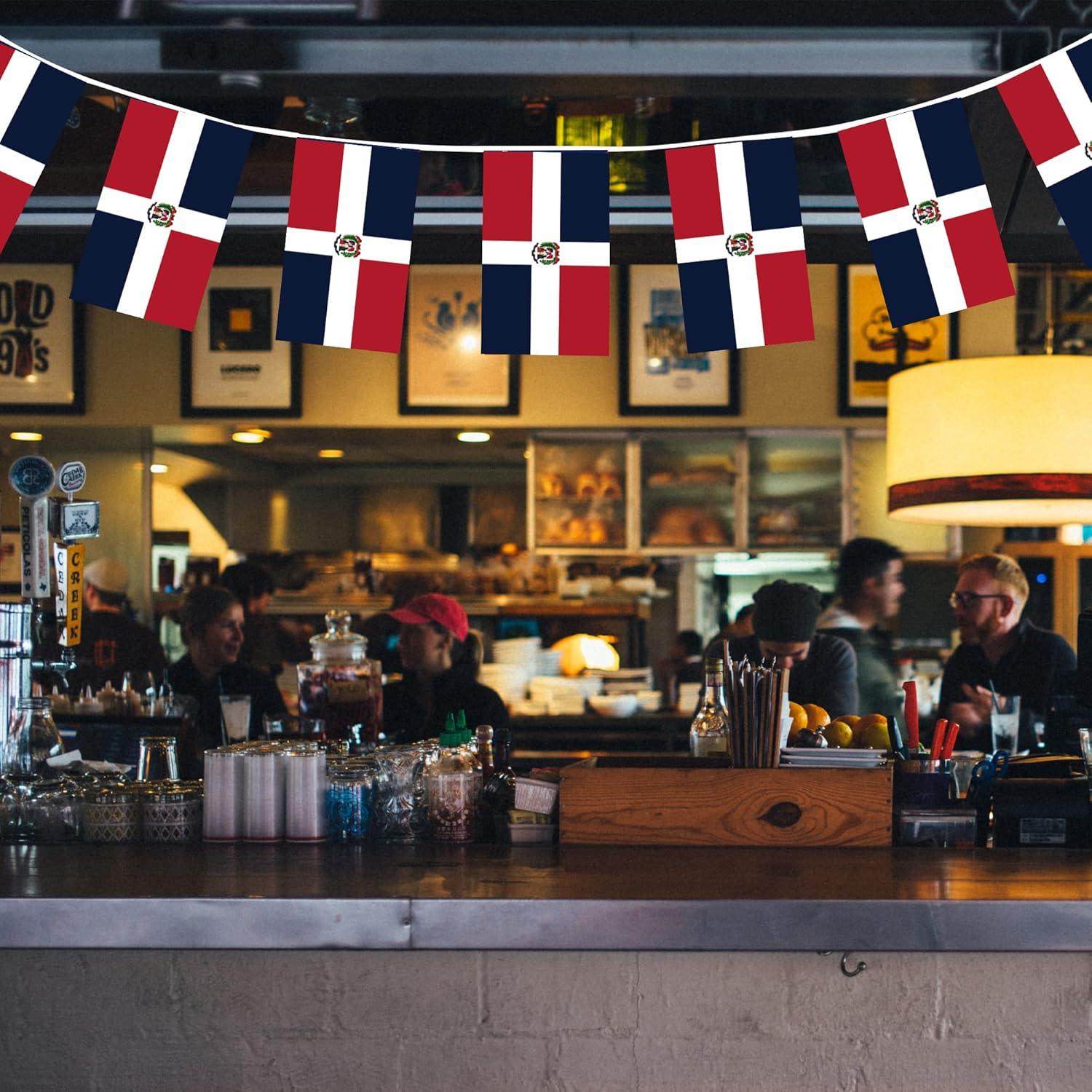 Anley Dominican Republic String Flag Pennant Flags, Patriotic Events 27th of February Independence Day Decoration Sports Bars - 33 Feet 38 Flags