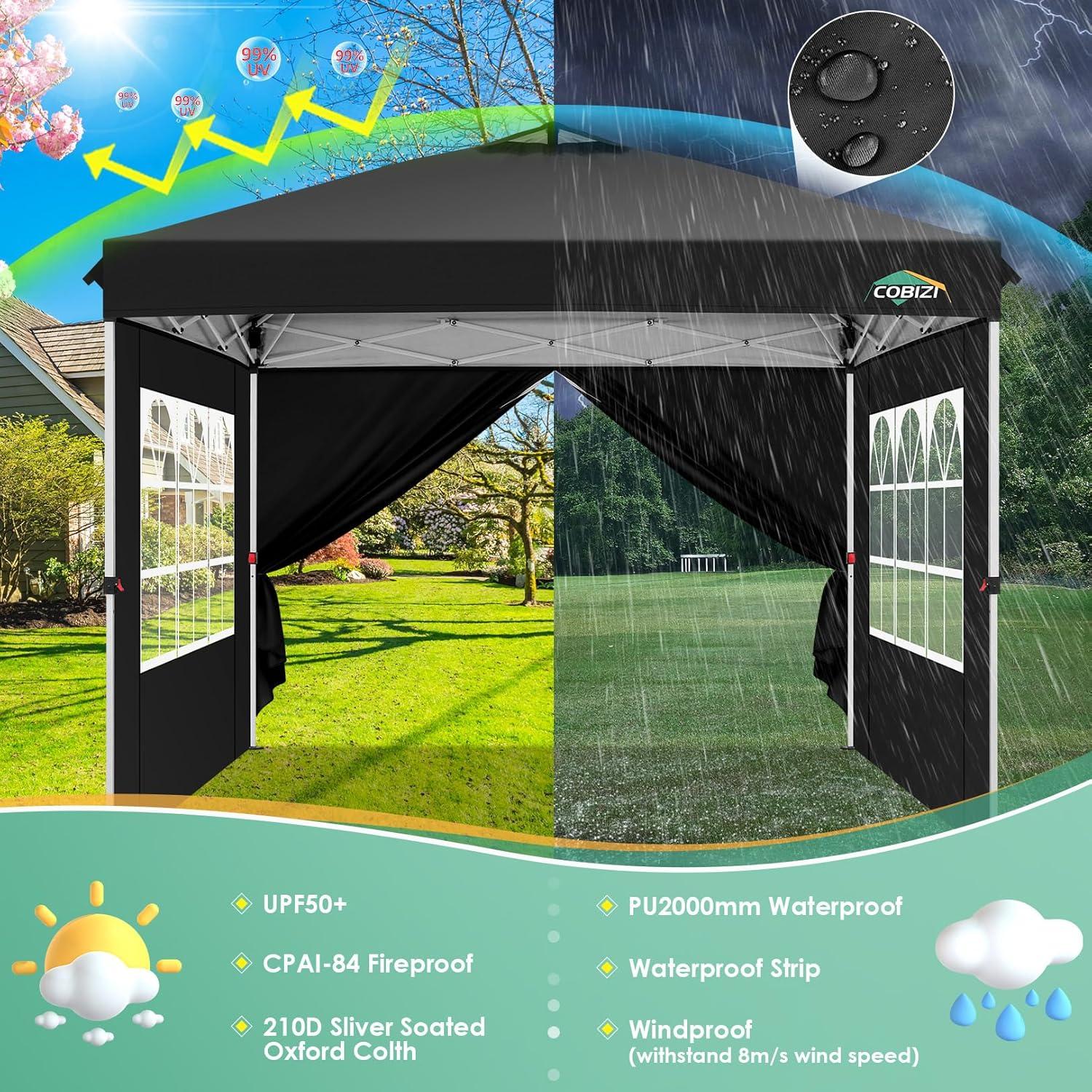 COBIZI 10X10 Ez Pop Up Canopy Tent Outdoor Event Shelter Party Tent One Person Quick Setup Portable Folding Waterproof Canopy Pop Up Tent for Party Camping Patio Beach,Black