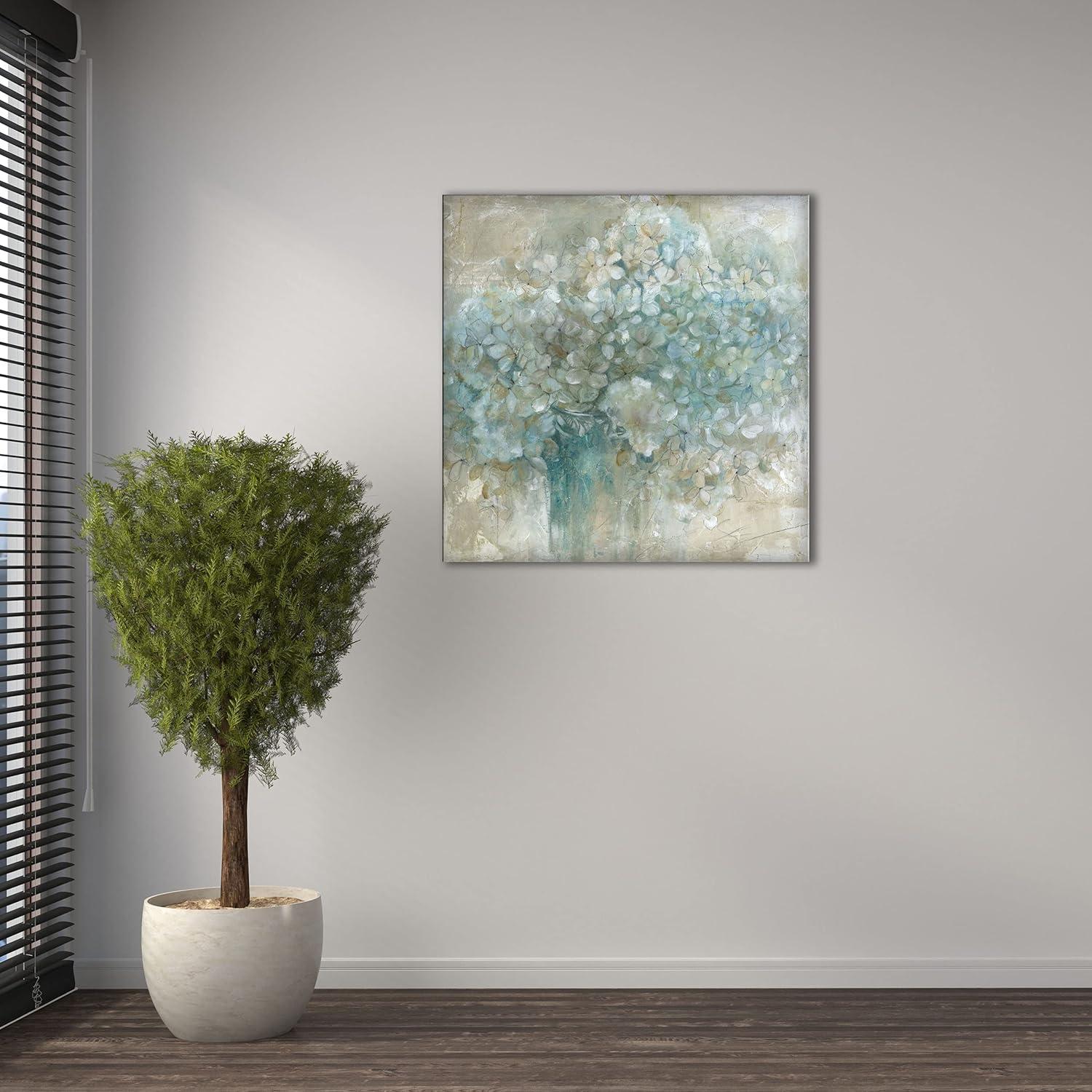 15.5" x 15.5" Soft Muted Hydrangeas, Abstract Canvas Wall Art for Livingroom, Bedroom, Bathroom