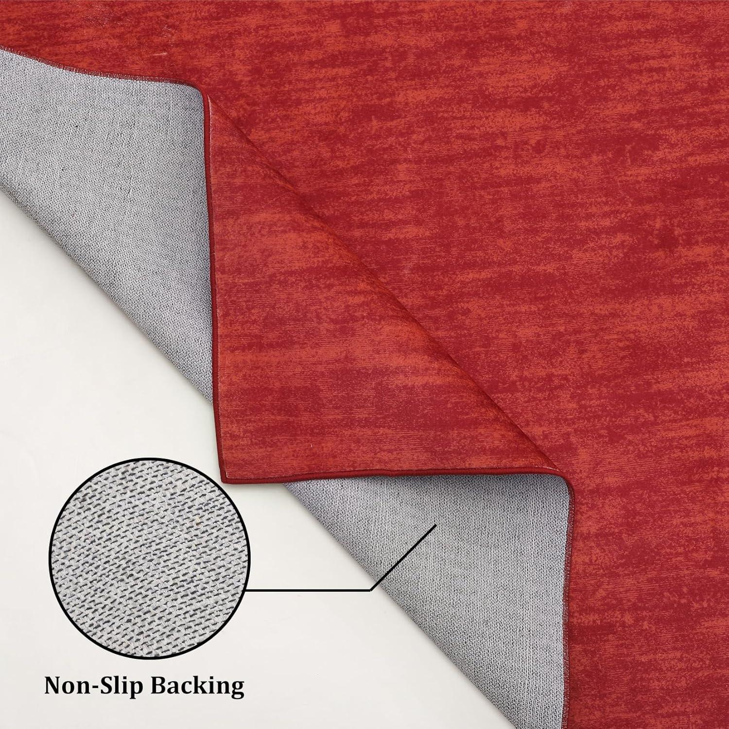 Garvee 9' x 12' Large Machine Washable Area Rug Modern Solid Rug Non-Slip Low-Pile Contemporary Indoor Area Rug for Home Office Bedroom, Red