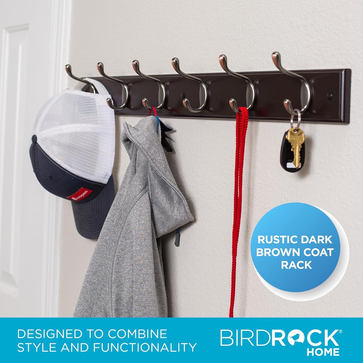 BirdRock Home Hook Coat and Hat Rack - 6 Hooks - 27 Inches - Wall Mount - Oil Rubbed Bronze Hooks - Dark Brown