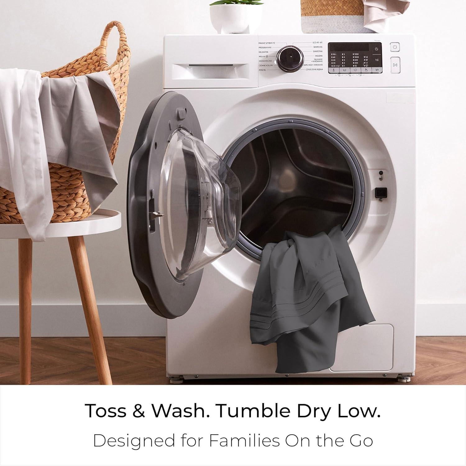 Mellanni Iconic Collection Pleated Microfiber Bed Skirt 15" Drop, King, Gray