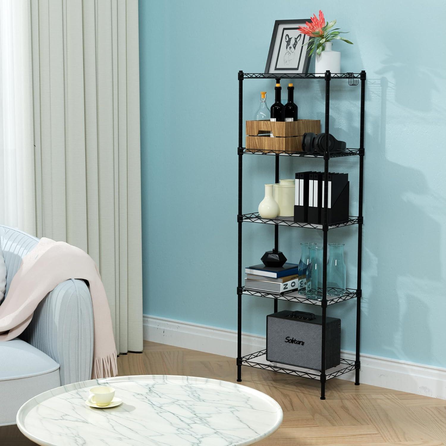 Black Adjustable 5-Tier Metal Wire Shelving Unit