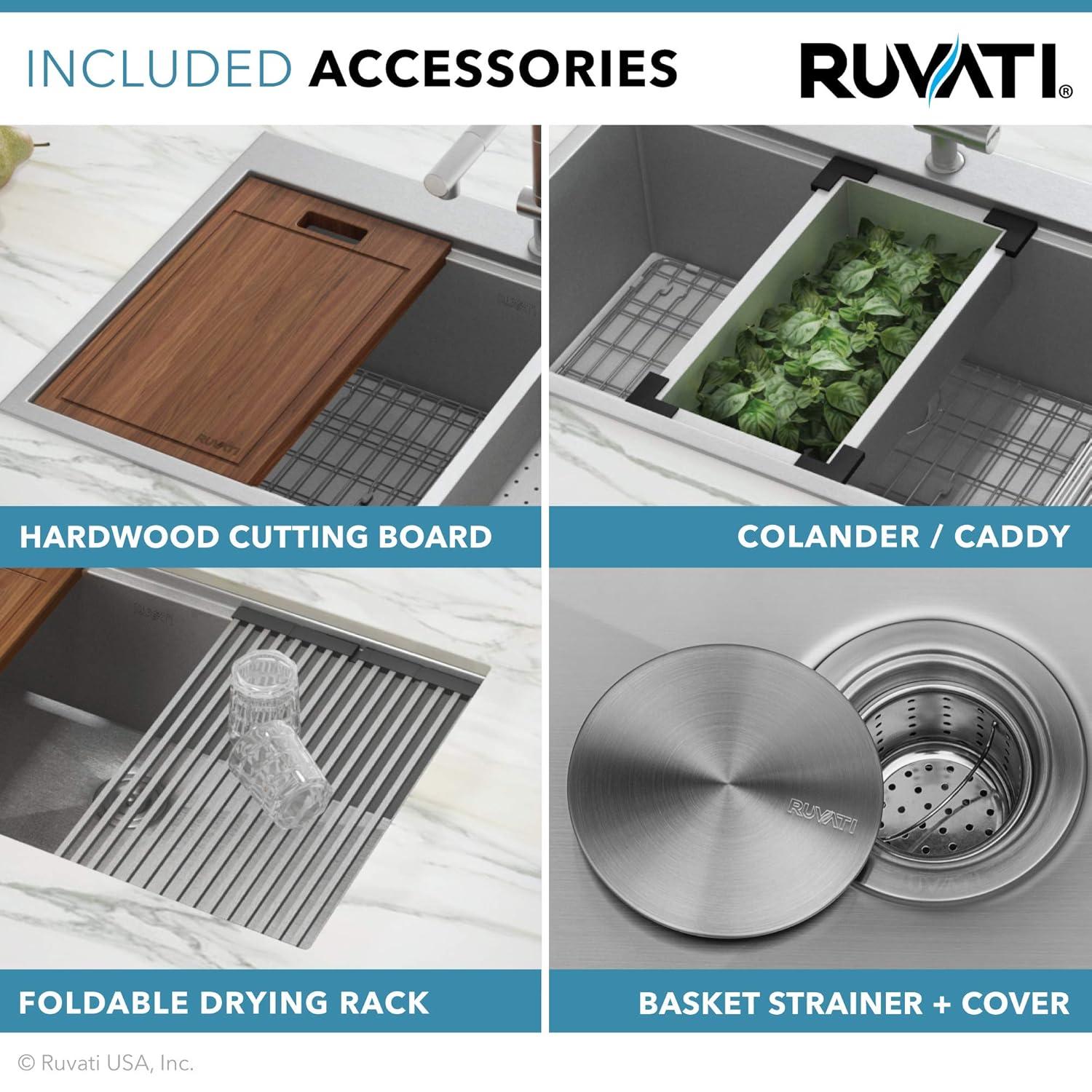 Ruvati RVH9301 Ruvati 36" Apron-front Workstation Low-Divide 50/50 Farmhouse Kitchen Sink Stainless Steel