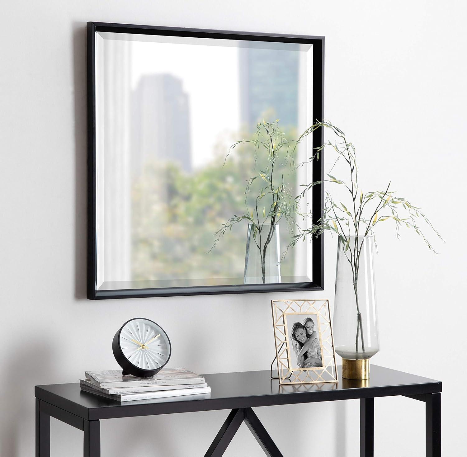 29.5" x 29.5" Calder Square Wall Mirror Black - Kate & Laurel All Things Decor: Modern Style, No Assembly, Wall Mounted