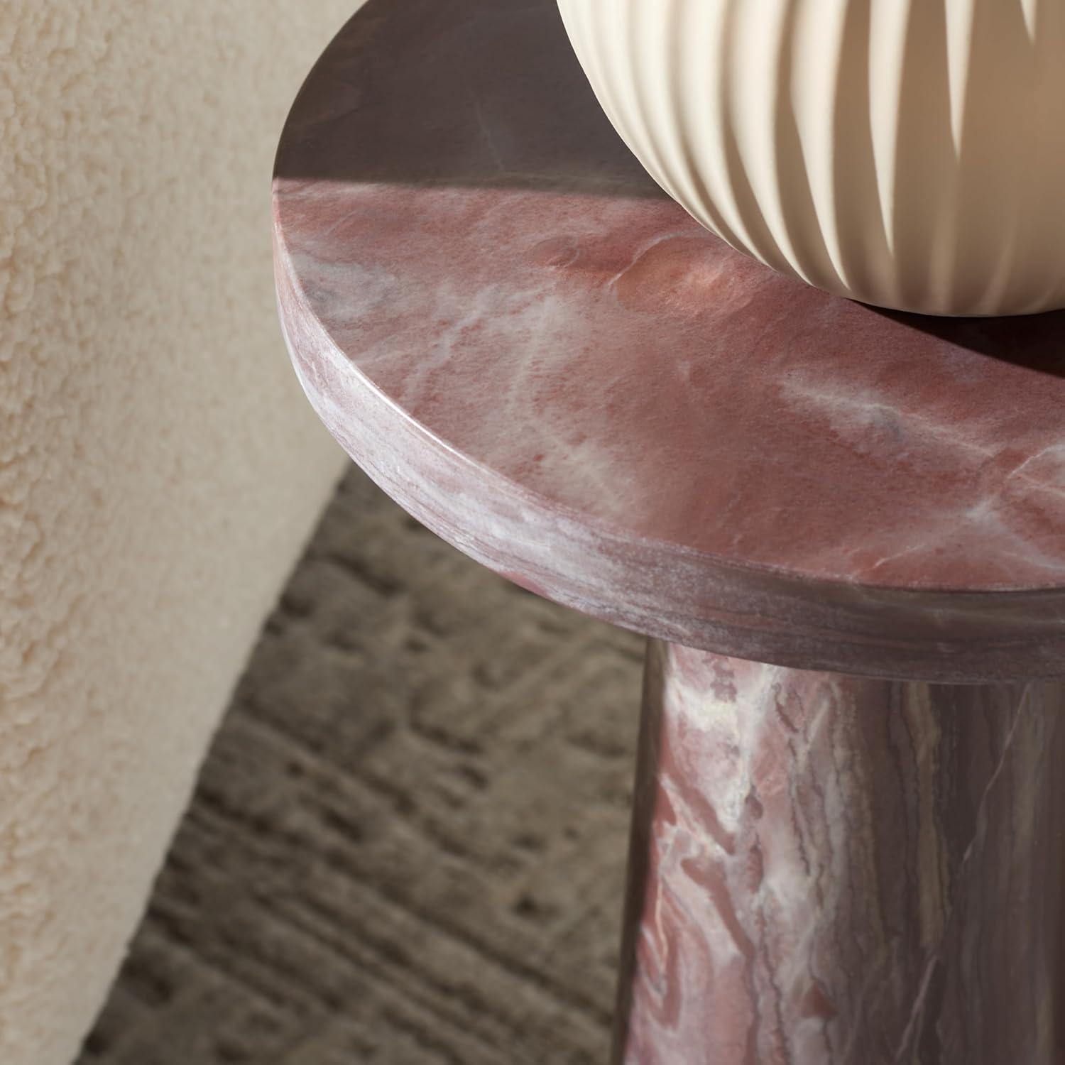 Valentia Pink Marble Round Pedestal Accent Table