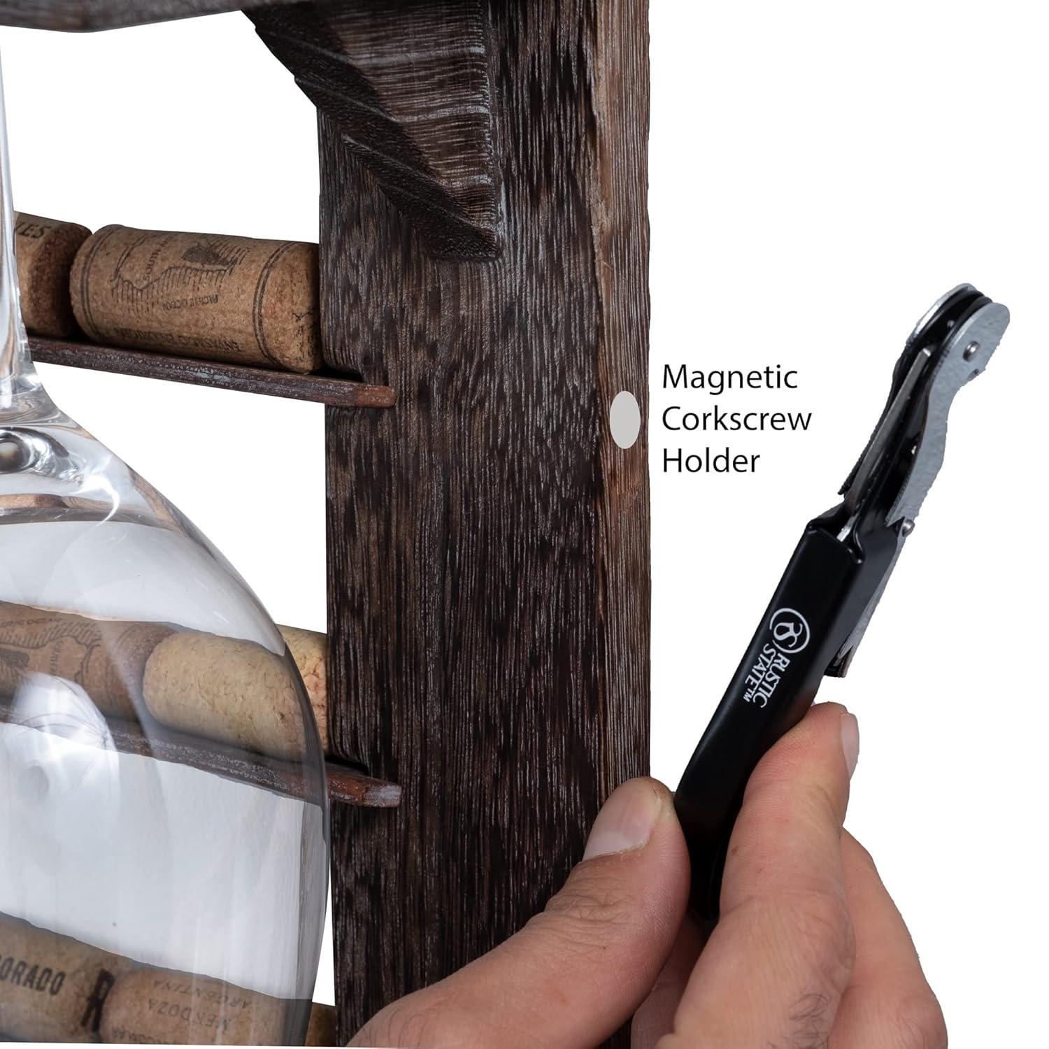 Rustic Dark Wood Wall-Mounted Wine Rack with Stemware Holder