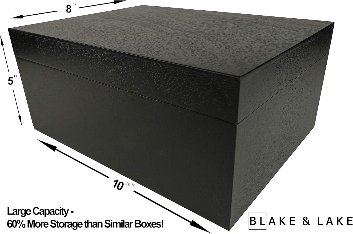 Black Wooden Storage Box with Hinged Lid and Locking Key- Large Keepsake Box with Lock - Wood Chest with Matte Finish - Store Jewelry Keepsakes Photos Gift Boxes (Black)