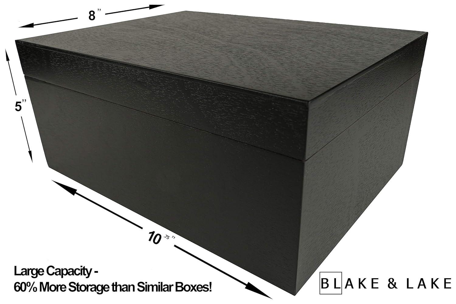 Black Wooden Storage Box with Hinged Lid and Locking Key- Large Keepsake Box with Lock - Wood Chest with Matte Finish - Store Jewelry Keepsakes Photos Gift Boxes (Black)