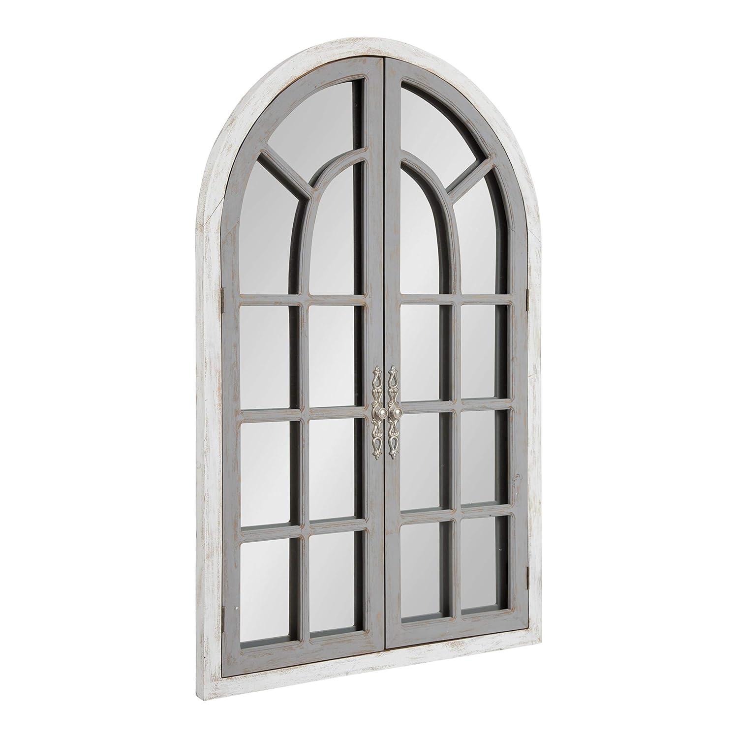 28" x 44" Boldmere Wood Windowpane Arch Mirror White/Gray - Kate and Laurel