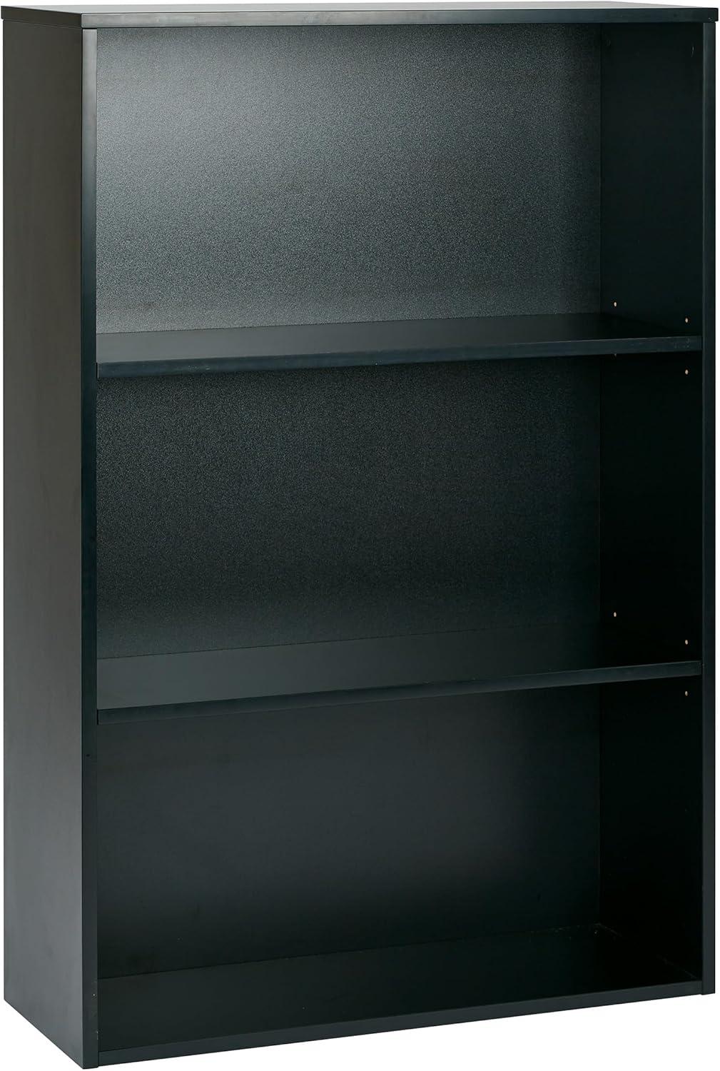 Prado Adjustable 3-Shelf Black Laminate Bookcase, 48" Height
