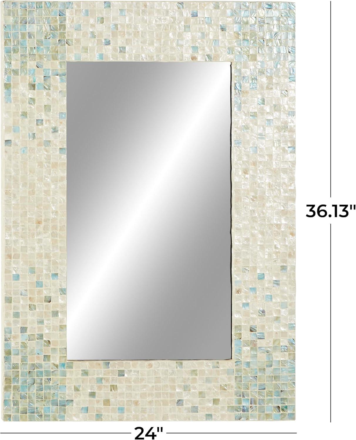 Coastal Charm Cream and Aqua Mosaic Wall Mirror 24" x 36"