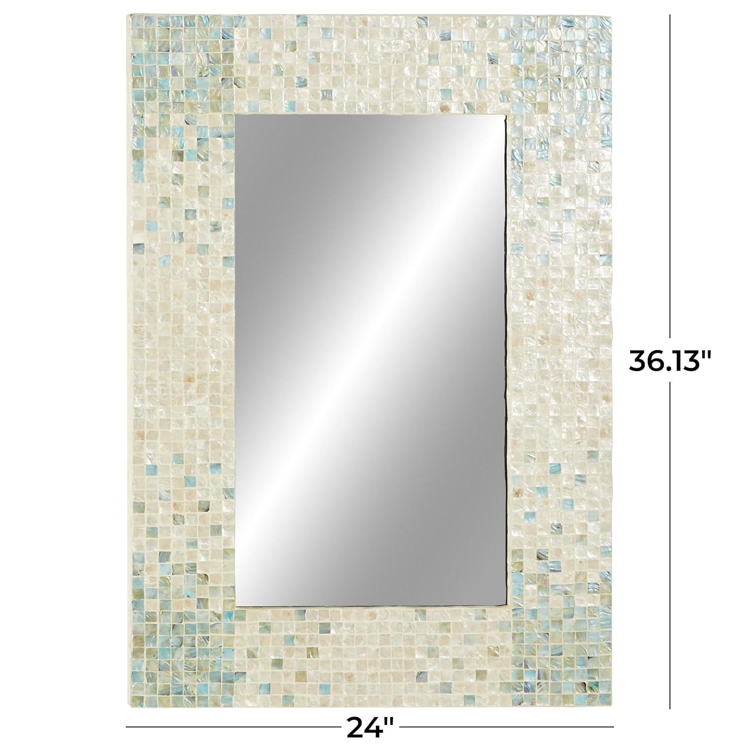 DecMode 24" x 36" Cream Handmade Mosaic Wall Mirror with Blue Corners