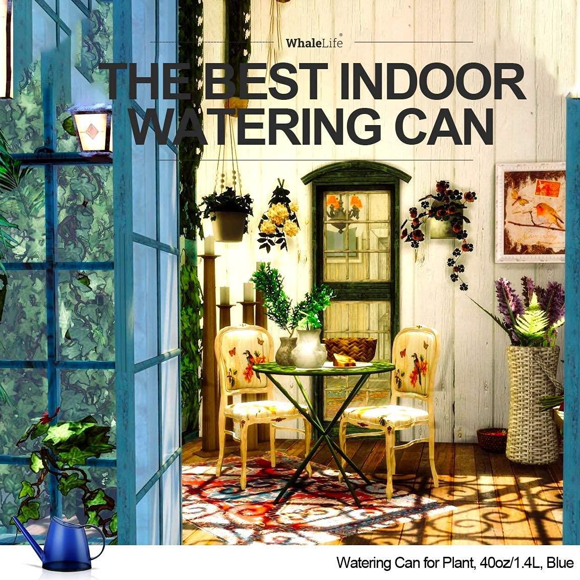 WhaleLife Indoor Watering Can for House Bonsai Plants Garden Flower Long Spout 40oz 1.4L PS Resin Pot (Blue)