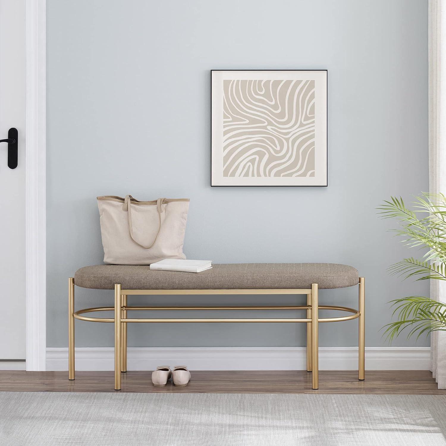 Walker Edison Glam Cushioned Bench, Taupe / Gold