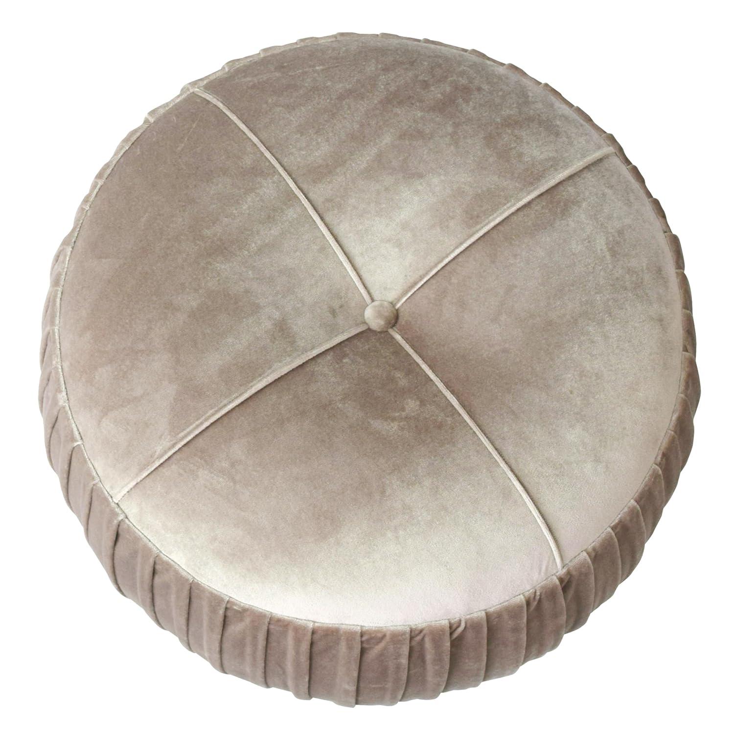Helena Velvet Small Round Ottoman Beige N/A