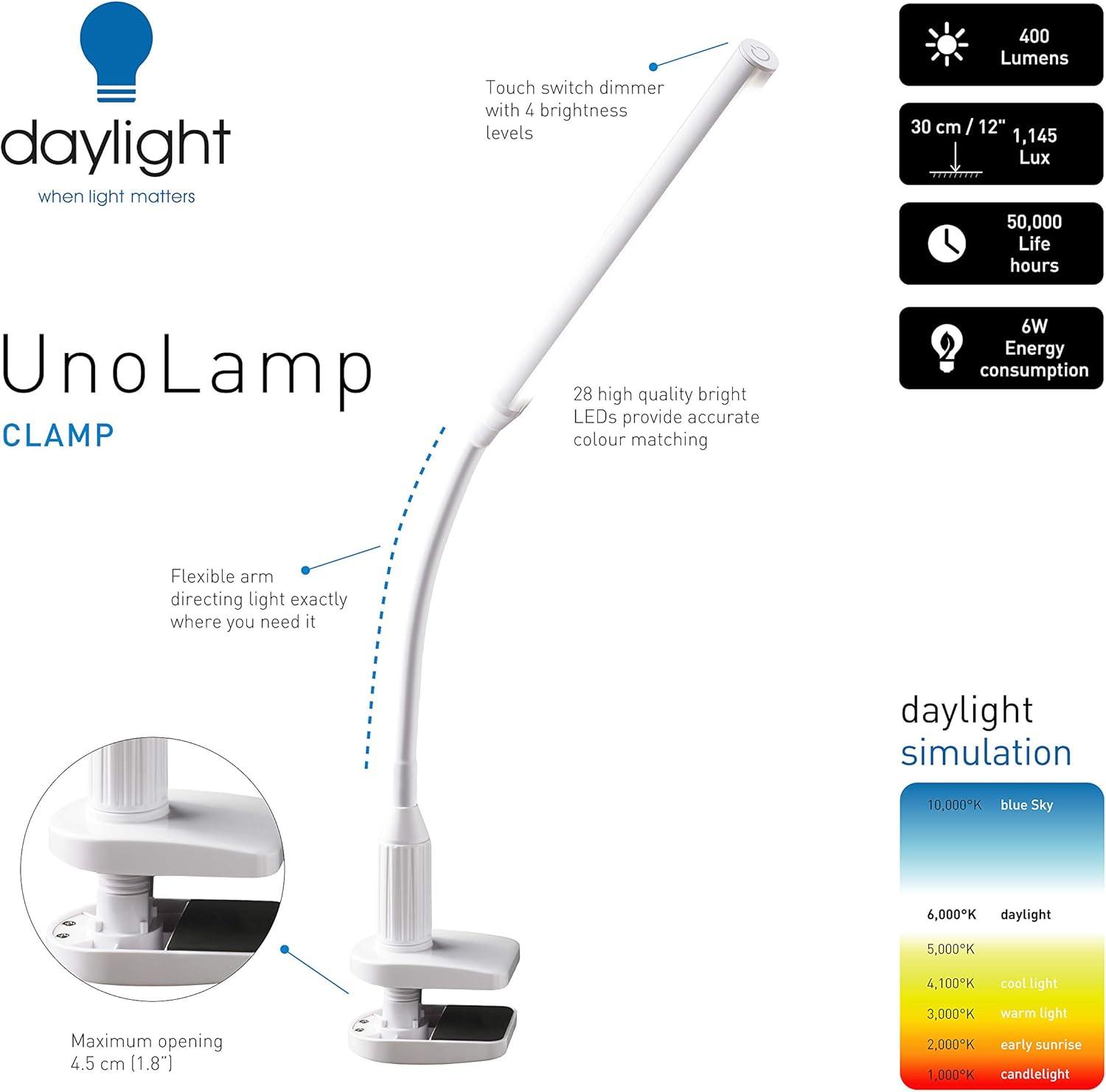 Adjustable Touch Dimmer White Clip-On LED Lamp