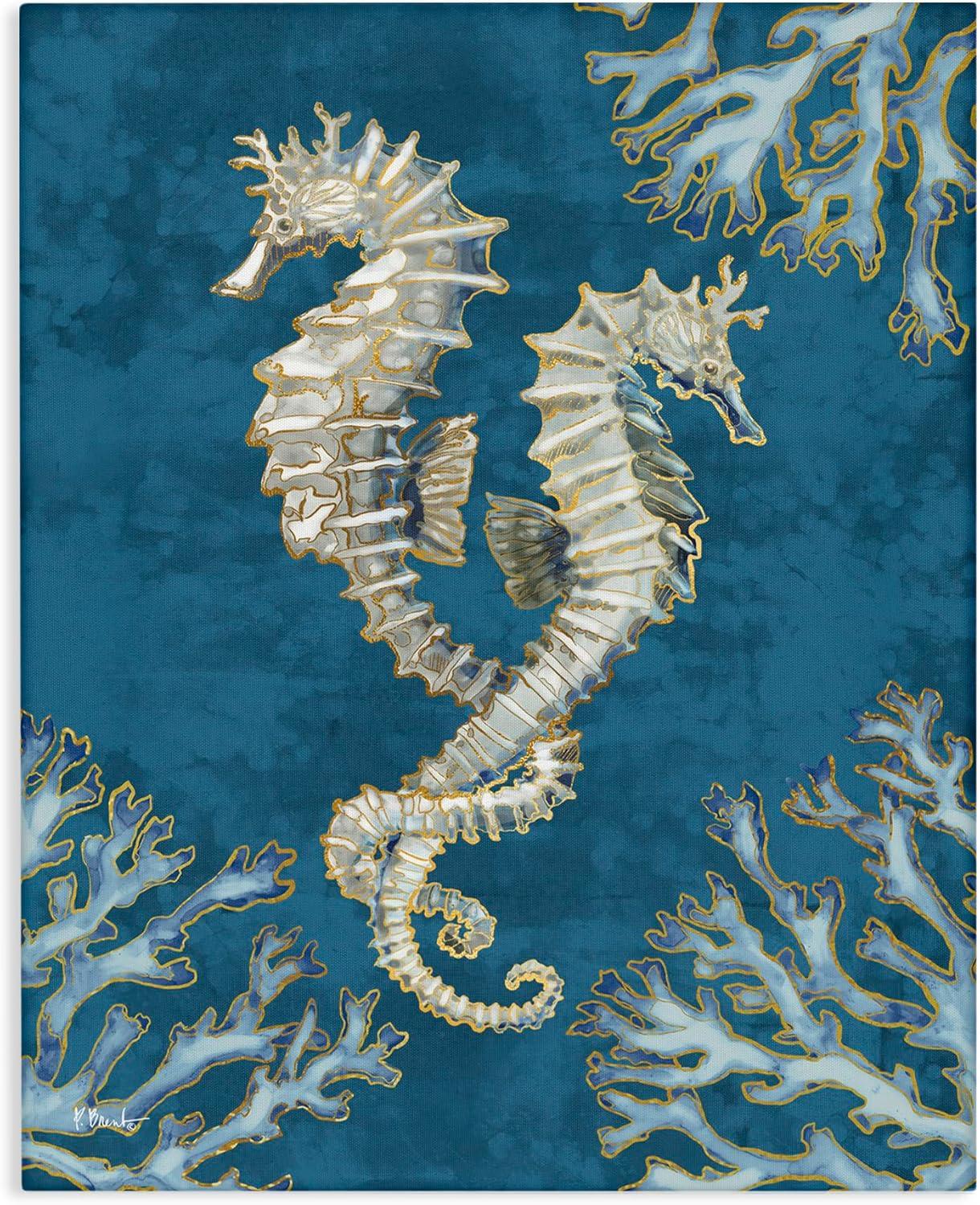 Intertwined Seahorses Blue Canvas Wall Art