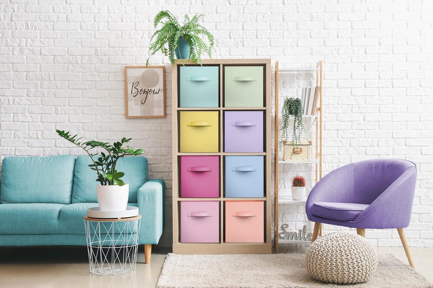 Sorbus Fabric Storage Bins 11" Foldable Cubes Multicolored With Handles For Pantry, Cubbies, Toy And Closet Organization- 8Pk