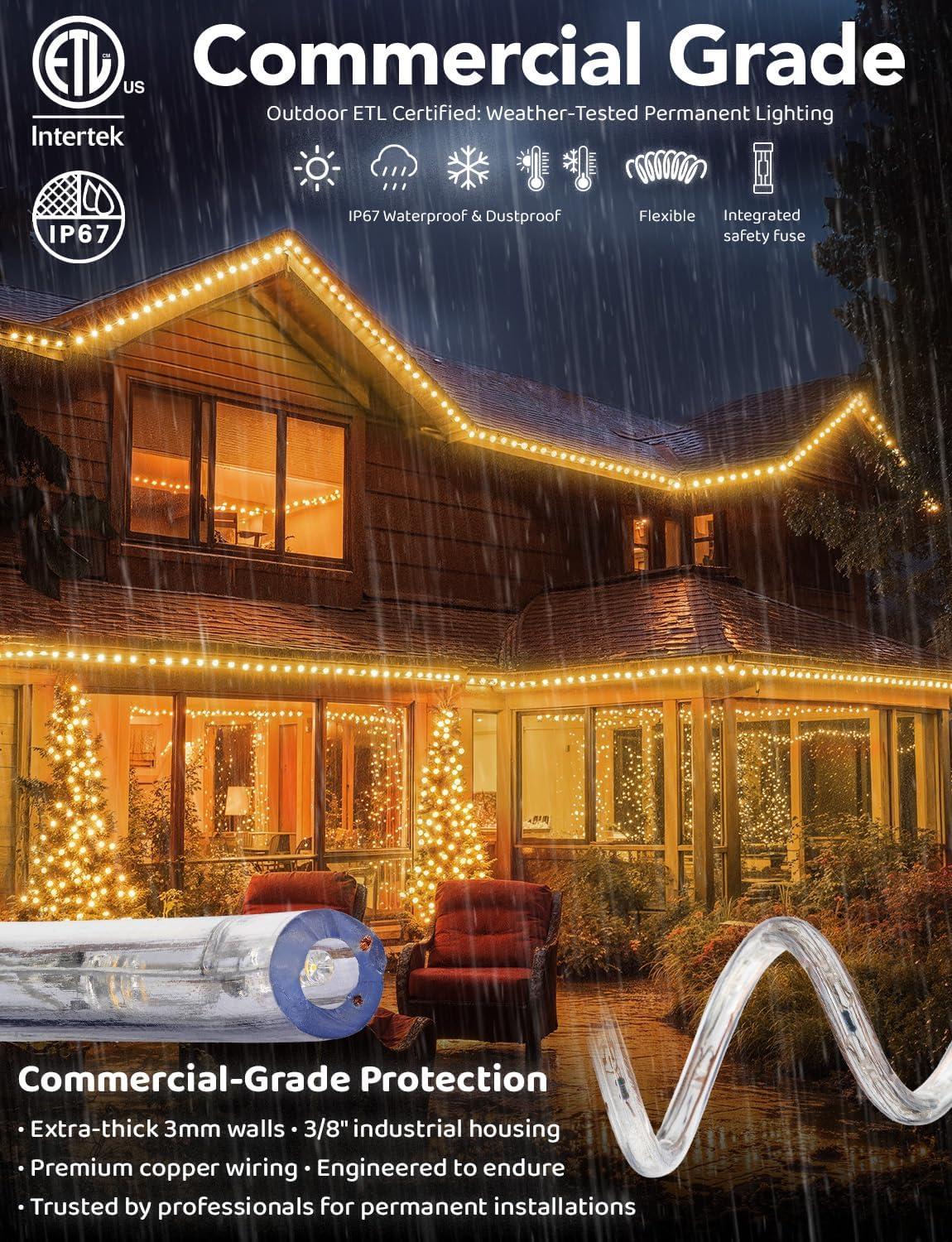 West Ivory 1656LEDs, 150ft Warm White LED Rope Light, Connectable Outdoor Permanent Waterproof Accent Exterior Lighting, PVC Case, ETL Certified, for Holiday, Backyard Patio, Home Garden, Decorative