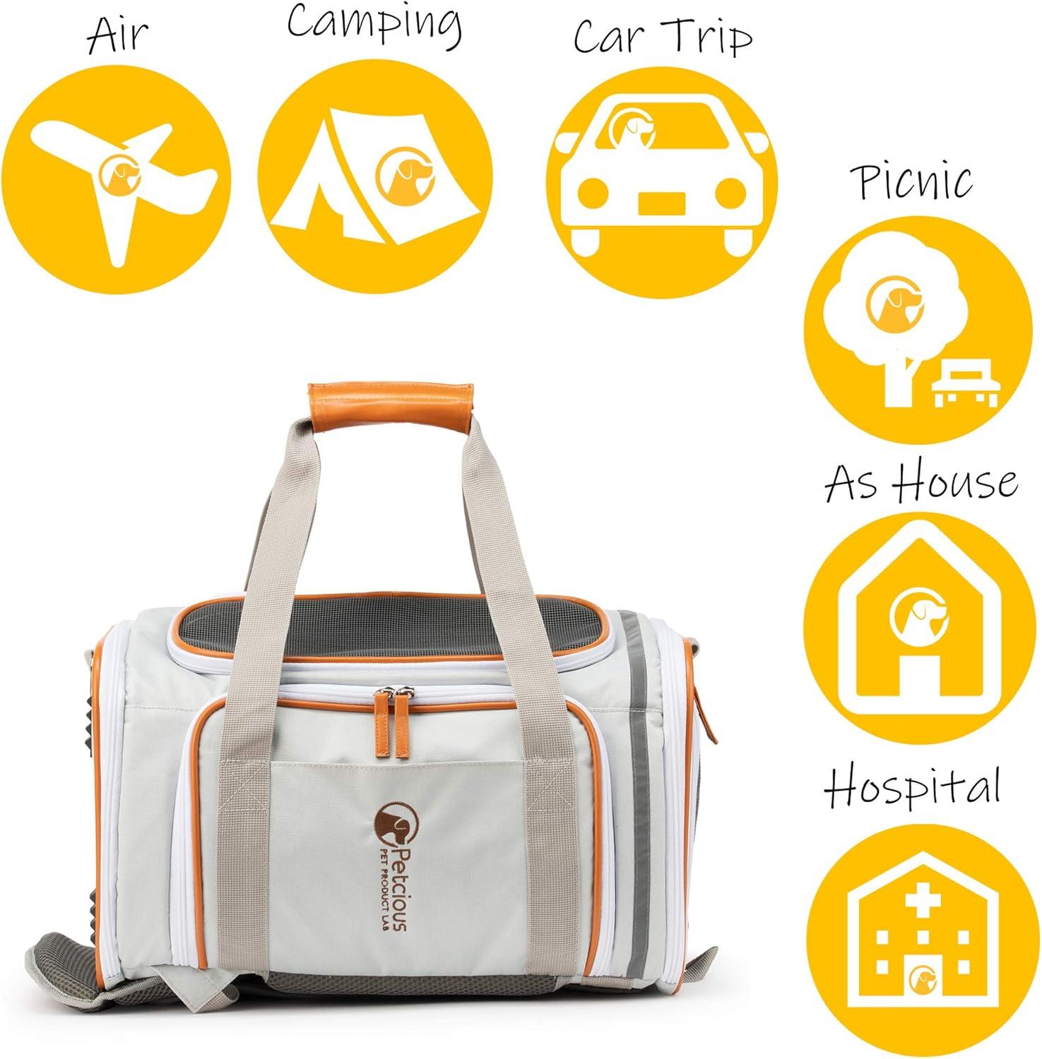 Gray and Orange Airline Approved Soft Sided Dog Carrier Backpack