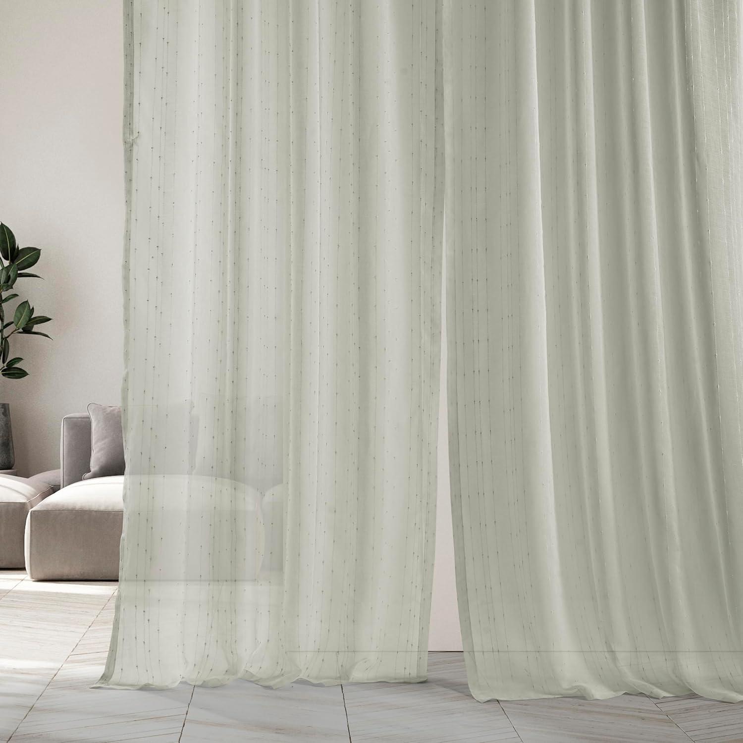 White Sheer Striped Faux Linen 108" Window Panel