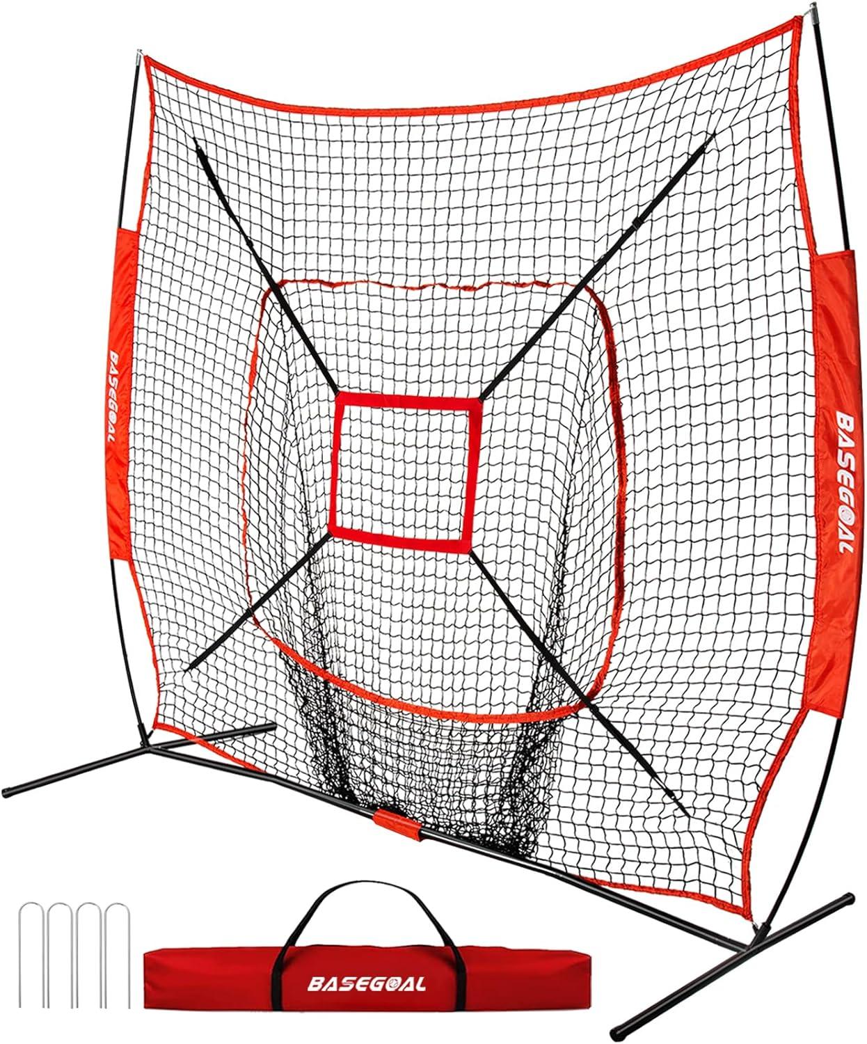 Zeny 7' x 7' Baseball Softball Practice Net Hitting Pitching Training Net w/Strike Zone,Bow Frame & Carry Bag