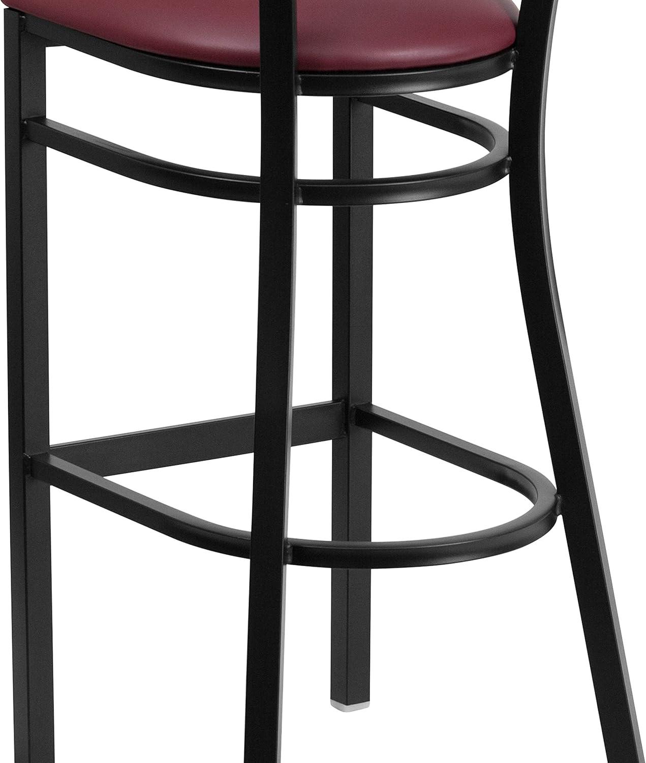 Flash Furniture HERCULES Series Black Slat Back Metal Restaurant Barstool - Mahogany Wood Back, Burgundy Vinyl Seat