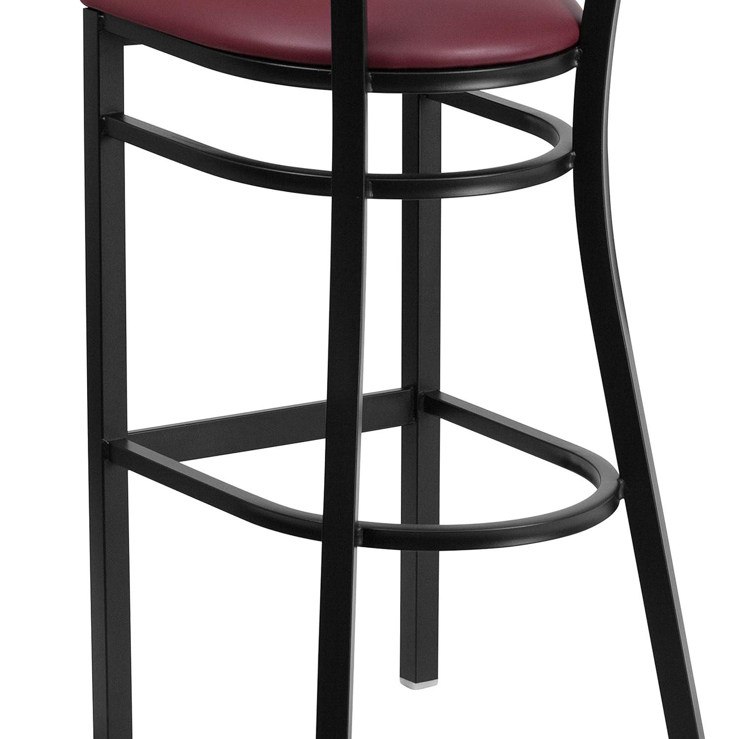 Flash Furniture HERCULES Series Black Slat Back Metal Restaurant Barstool - Mahogany Wood Back, Burgundy Vinyl Seat