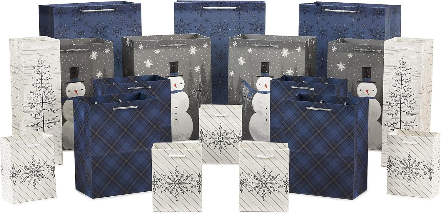 Assorted Blue and Silver Holiday Gift Bags Set